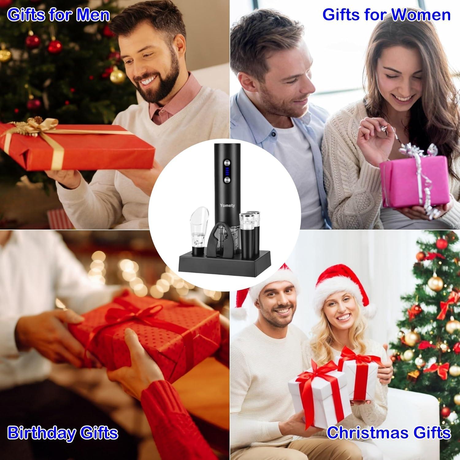 Abridor Eléctrico de Vino Yomety con Accesorios y Base - Negro