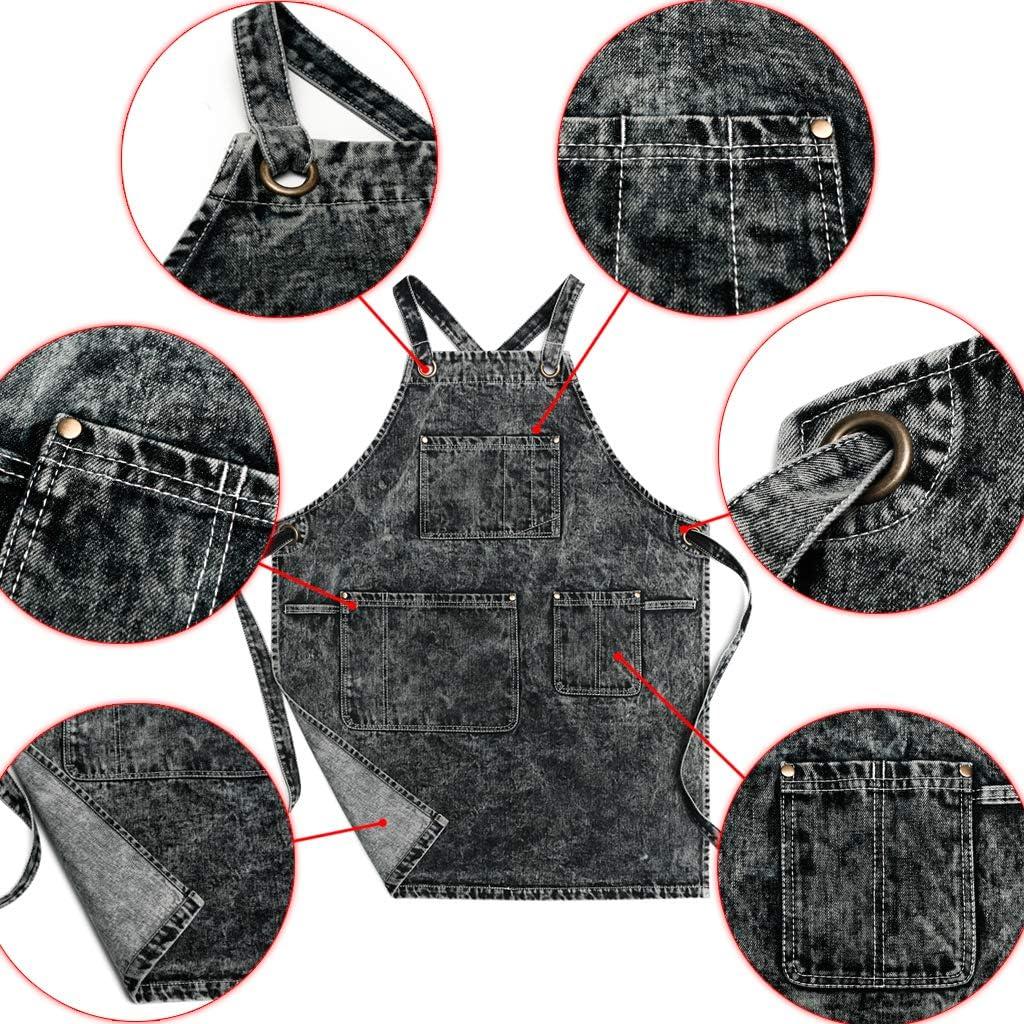 Delantal de Mezclilla Jeanerlor Ajustable Unisex Negro 81.3x63cm