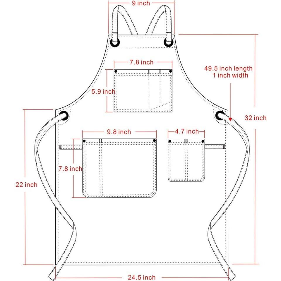 Delantal de Mezclilla Jeanerlor Ajustable Unisex Negro 81.3x63cm