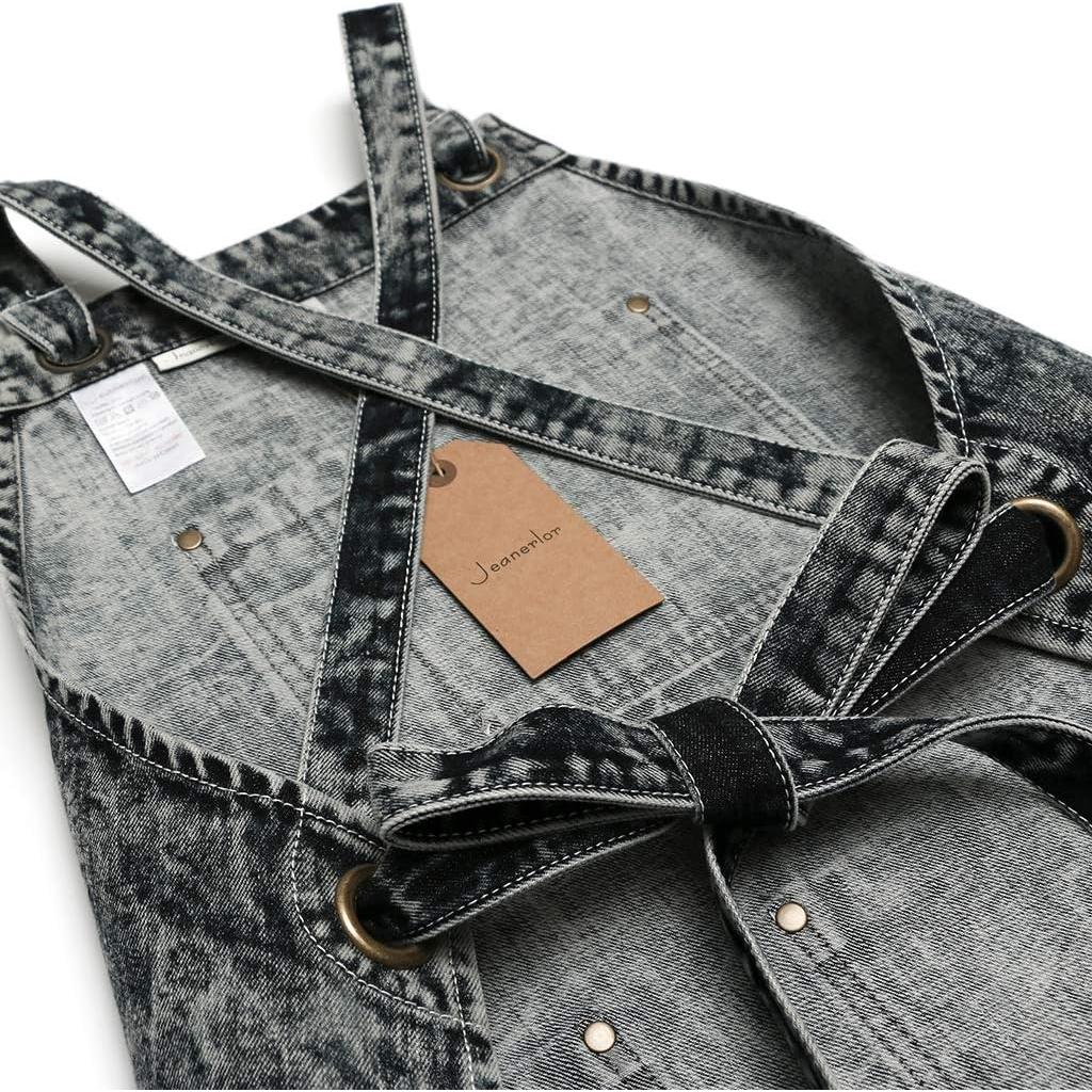 Delantal de Mezclilla Jeanerlor Ajustable Unisex Negro 81.3x63cm