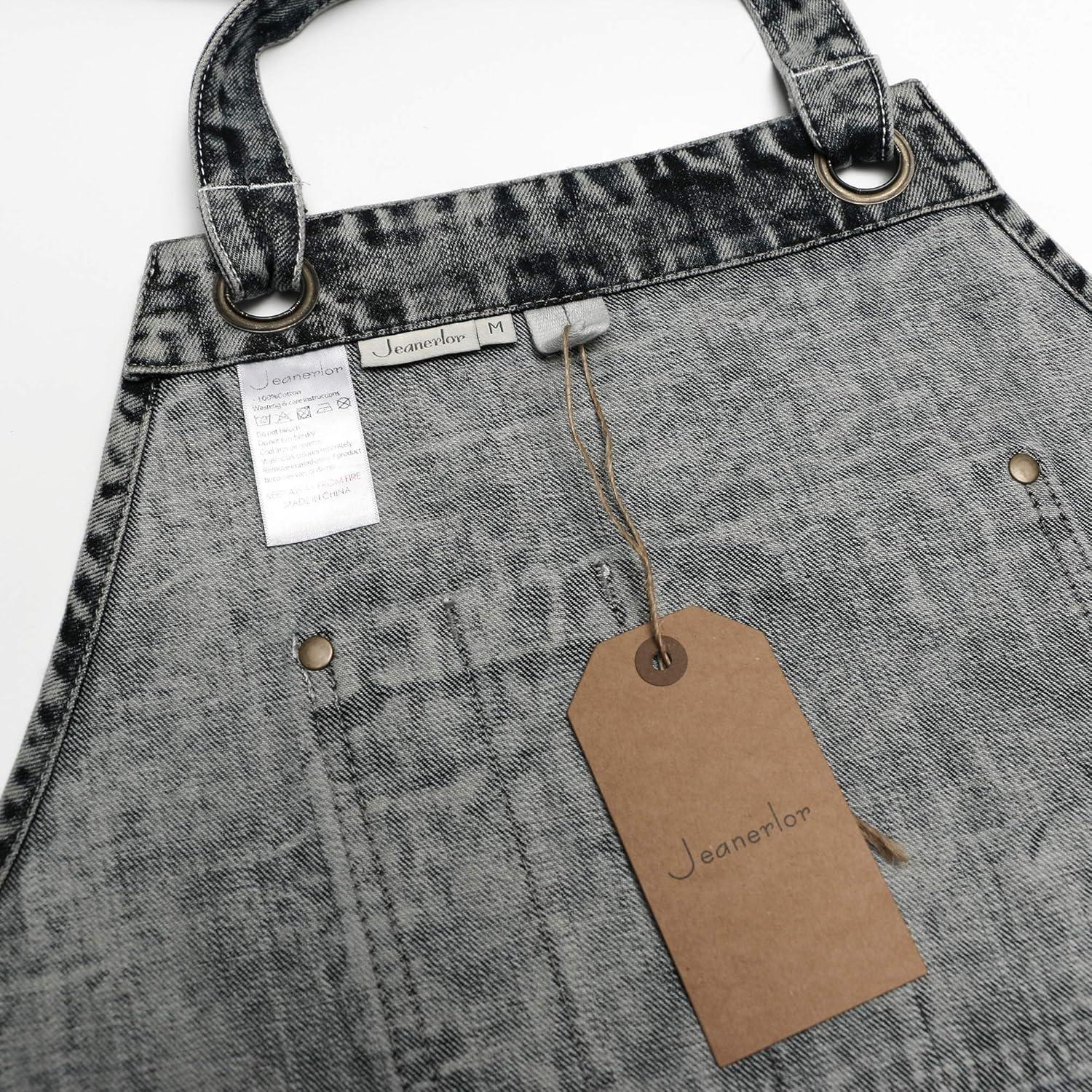 Delantal de Mezclilla Jeanerlor Ajustable Unisex Negro 81.3x63cm