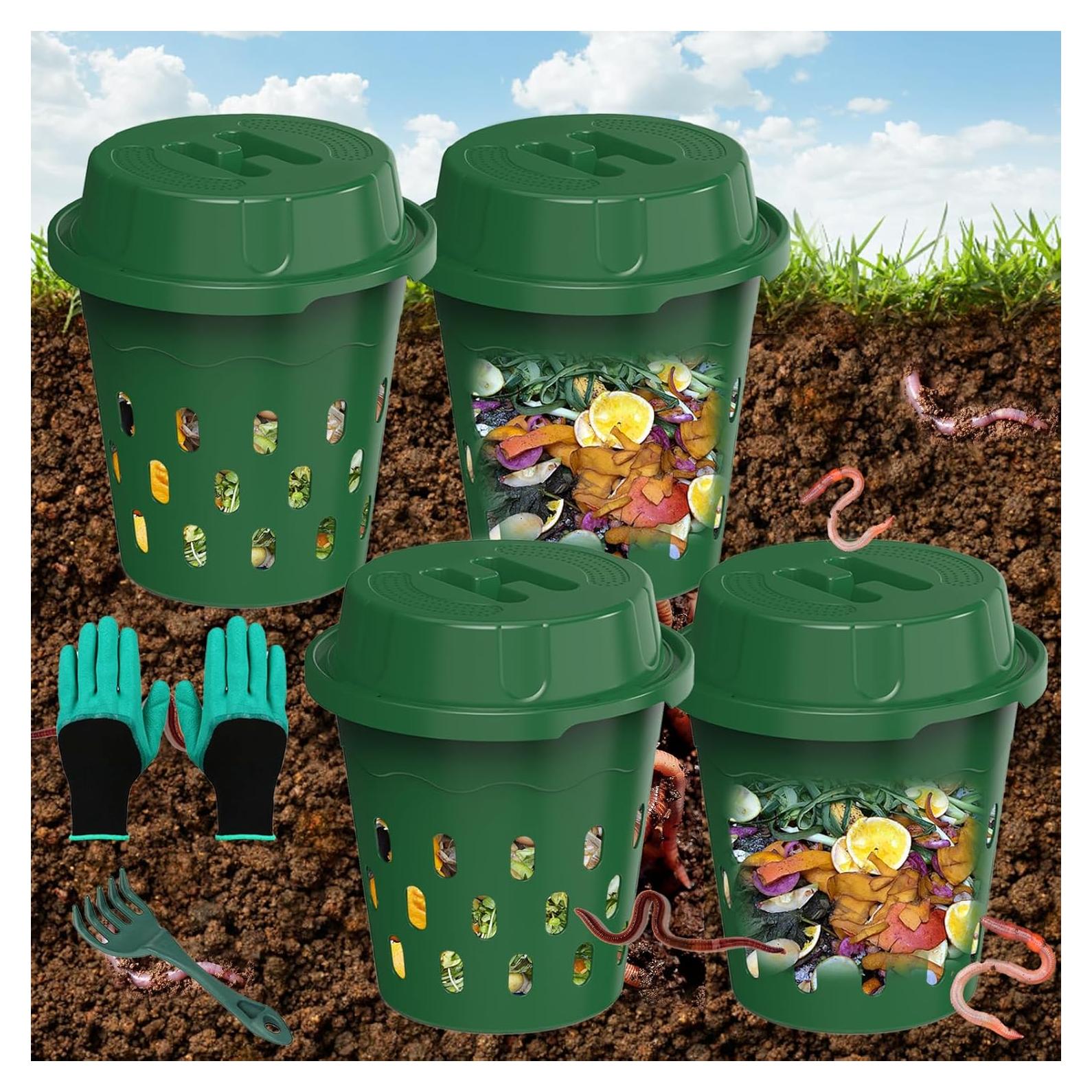 Compostador de Lombrices Enterrado TOP XIAN 8L Verde 4-Pack