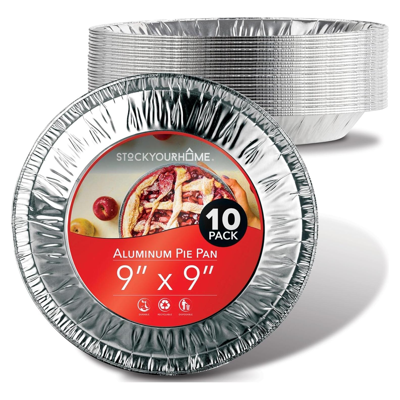 Stock Your Home 9 Inch Aluminum Tart Pie Pans (10 Count) - Disposable & Recyclable Large Pie Pan - Foil Pie Tin for Bakeries, Cafes, Restaurants - Durable Large Foil Pans for Pies, Fruit Tarts, Quiche