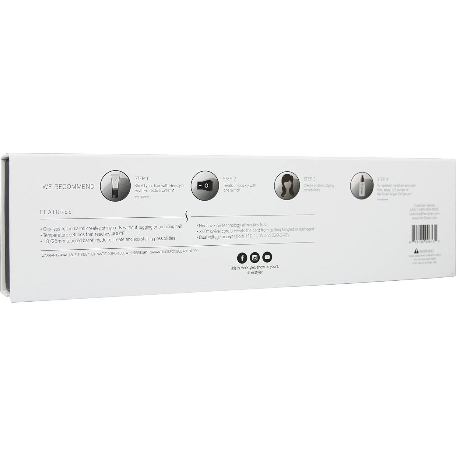 Rizador de Cabello Cerámico Herstyler Grande 1" Doble Voltaje