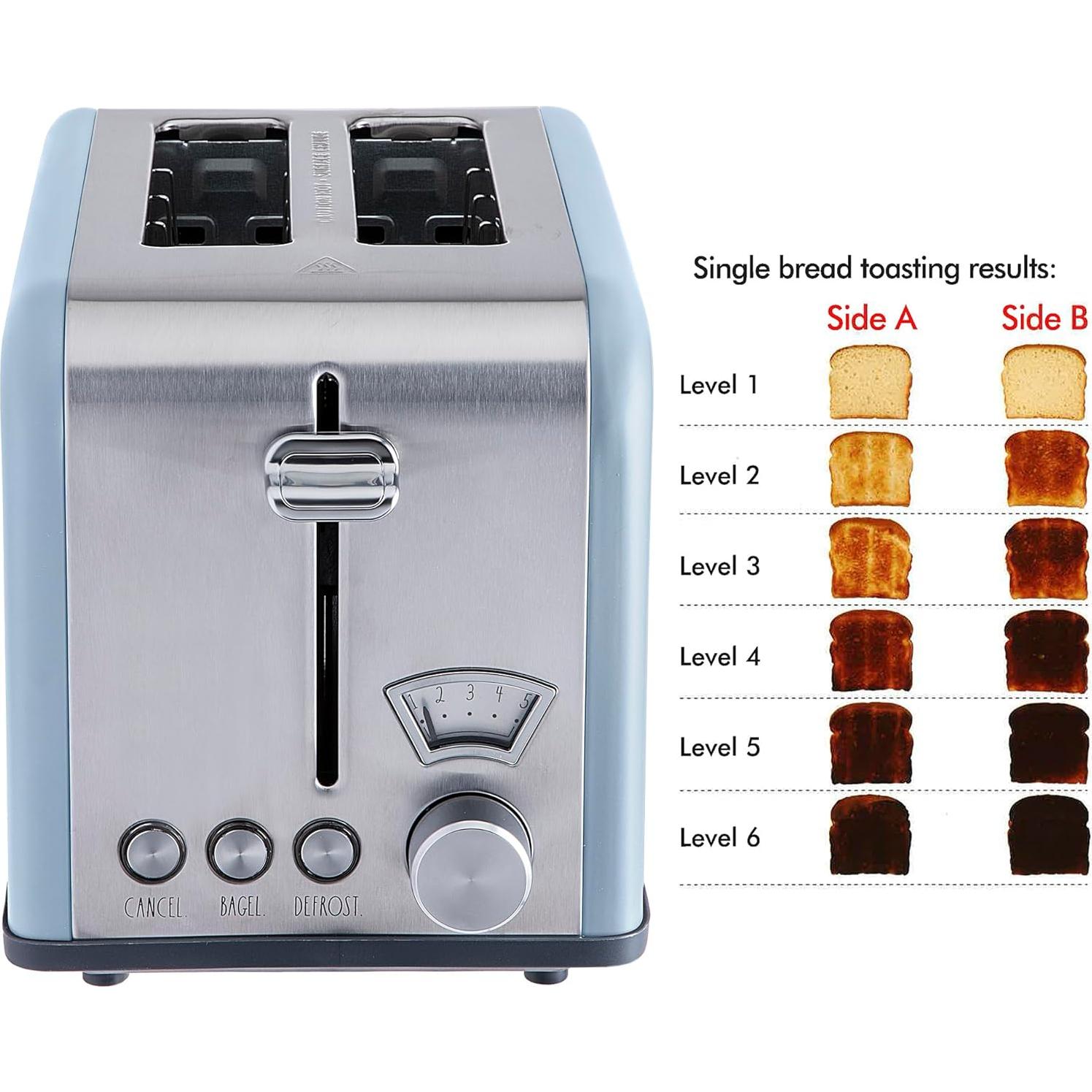 Tostadora Cuadrada Rae Dunn Acero Inoxidable 2 Rebanadas 825W