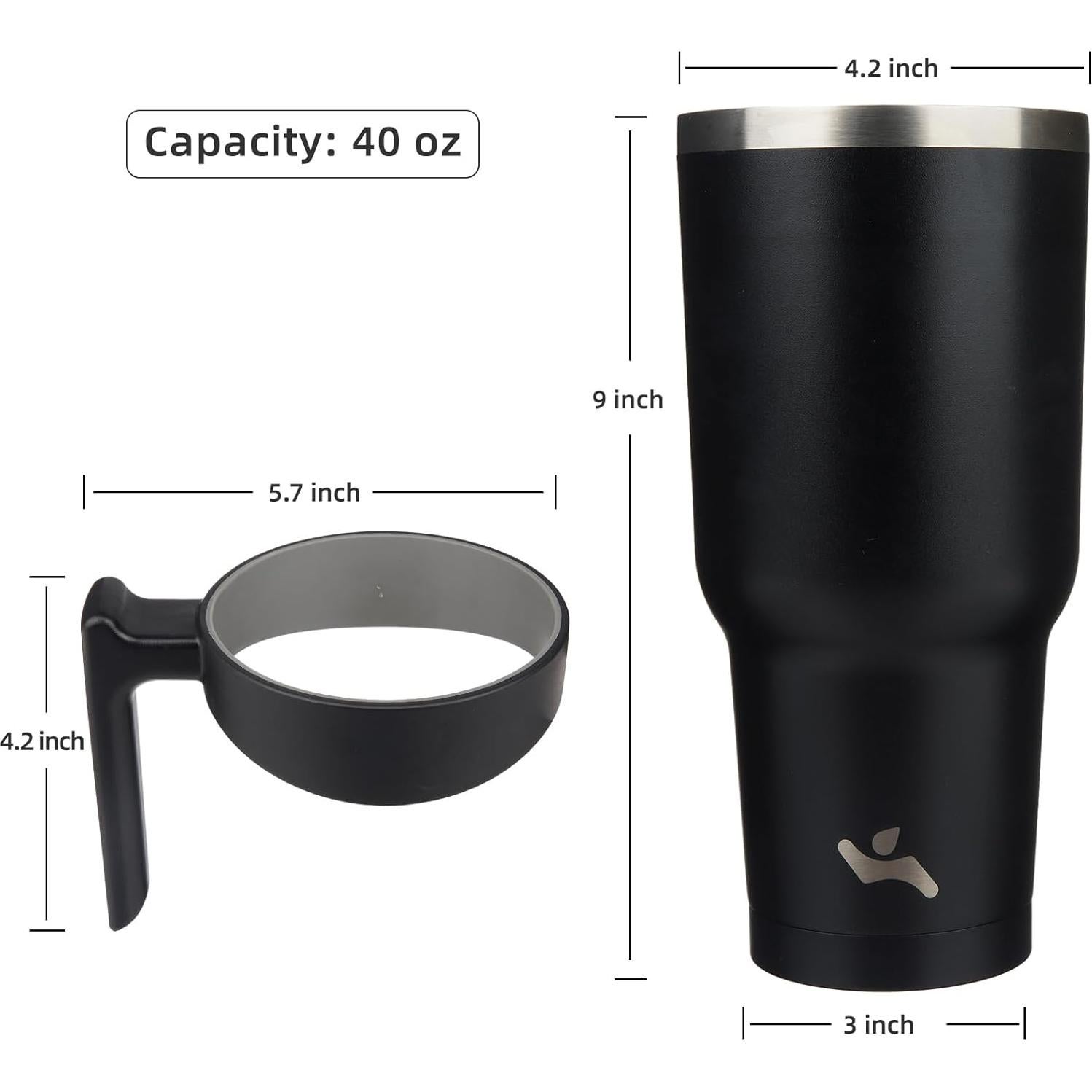 Taza Aislada Konokyo 1.19 kg 40 oz Negra con Asa y Popotes