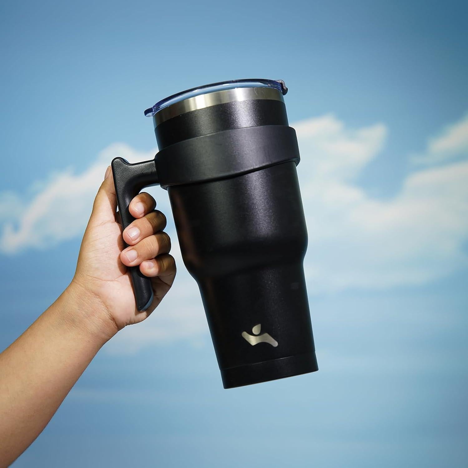 Taza Aislada Konokyo 1.19 kg 40 oz Negra con Asa y Popotes