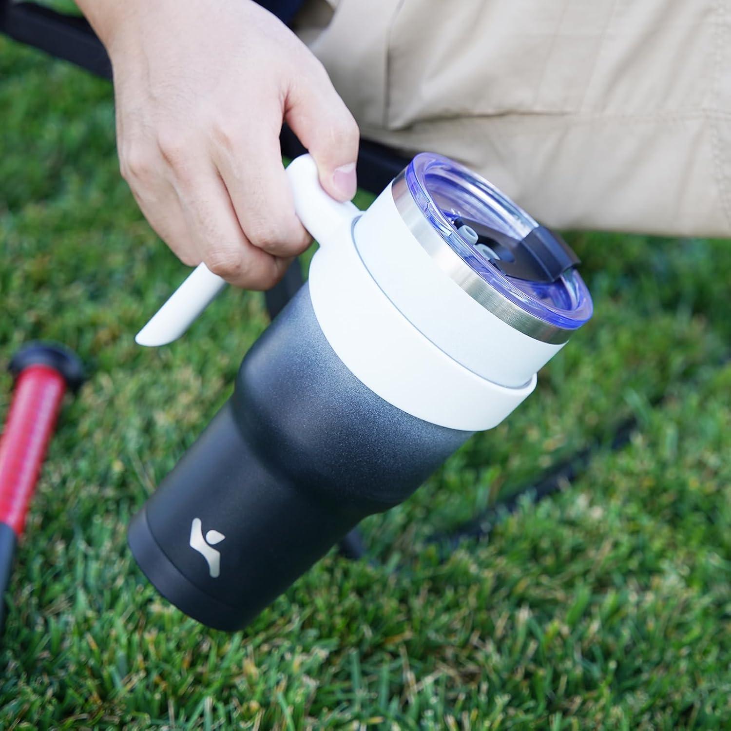 Taza Aislada Konokyo 1.19 kg 40 oz Negra con Asa y Popotes