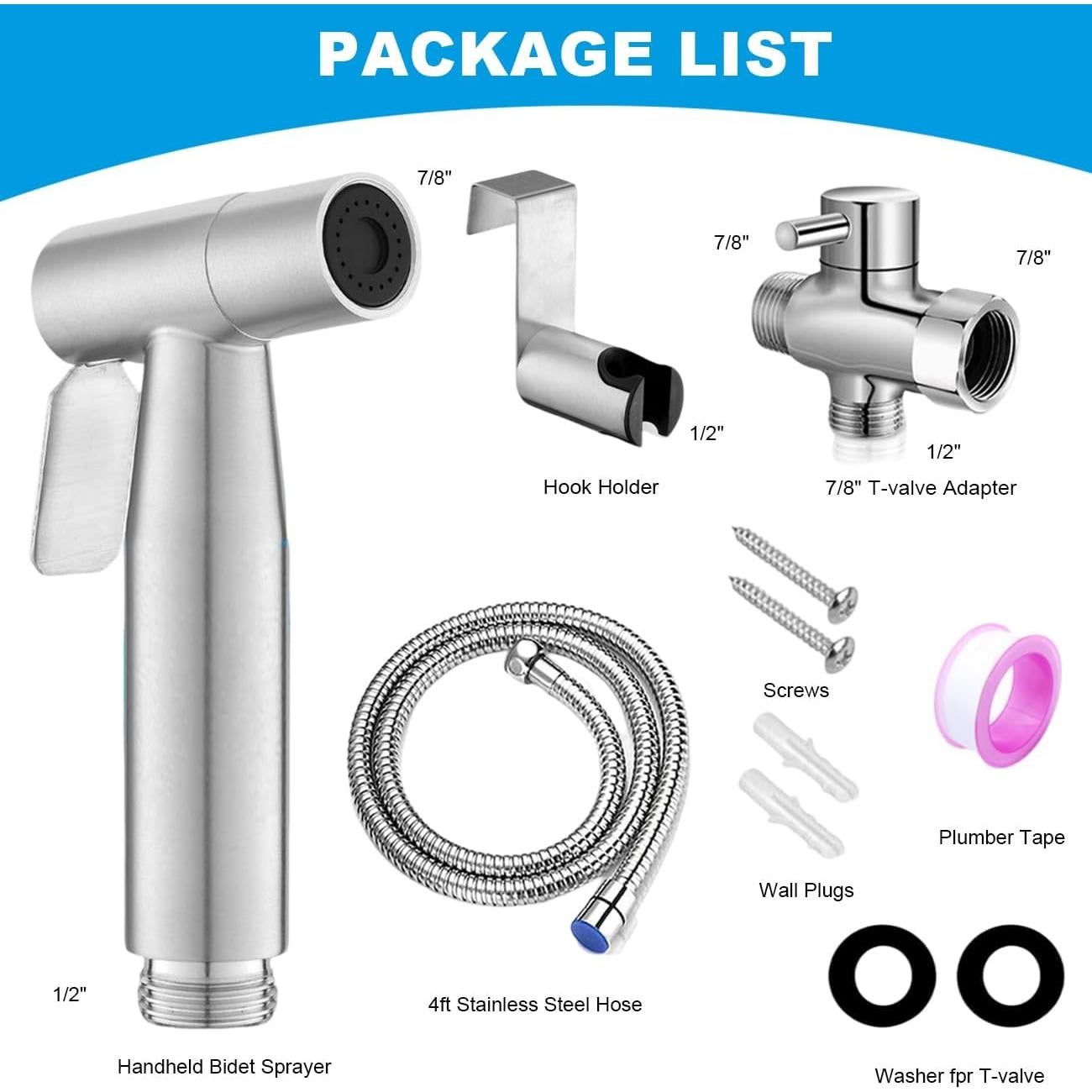 Rociador de Bidet de Mano Aukomer BD Acero Inoxidable Ajustable