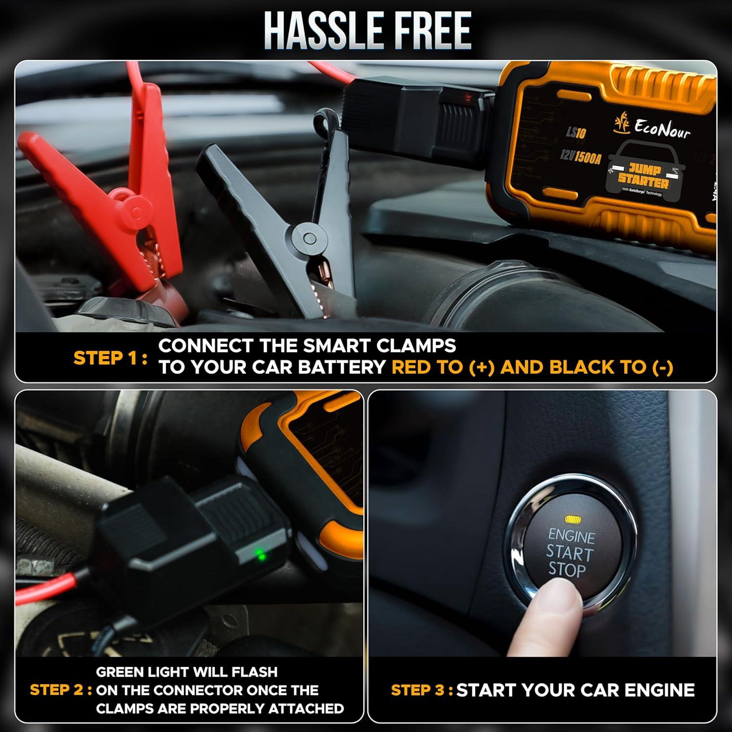 EcoNour Arrancador de Batería 1500A con Linterna LED