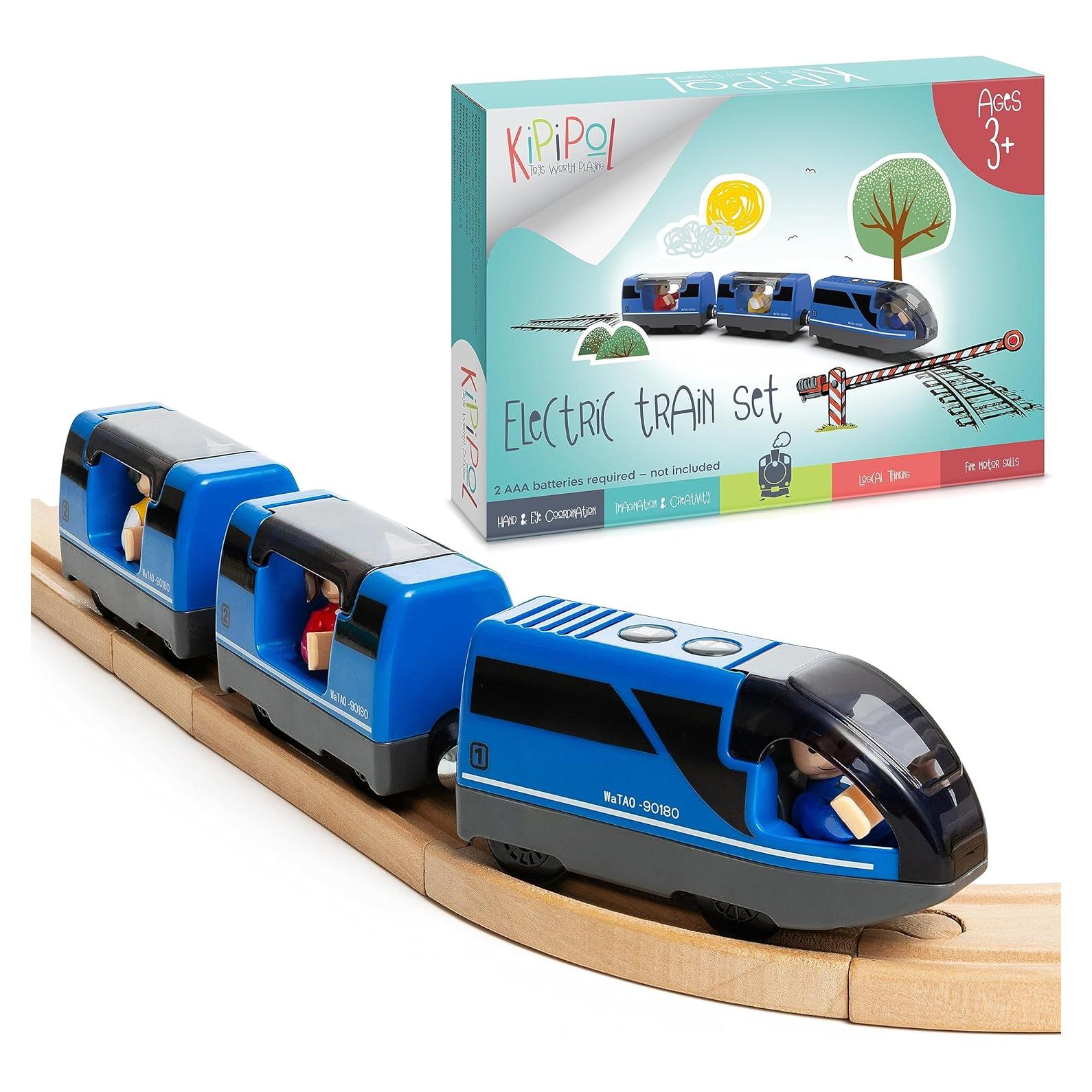 Battery Operated Action Locomotive Toy Train Set for Wooden Tracks, (Magnetic)-Compatible with Thomas The Train Toys, Brio Tram Set for Toddlers 3-5 and up, Stocking Stuffers for Kids