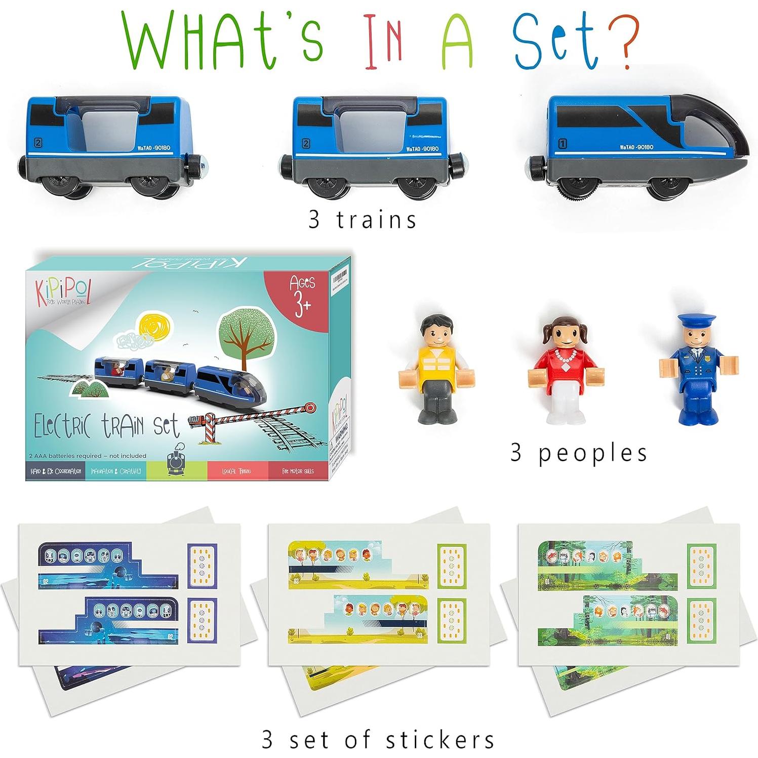 Battery Operated Action Locomotive Toy Train Set for Wooden Tracks, (Magnetic)-Compatible with Thomas The Train Toys, Brio Tram Set for Toddlers 3-5 and up, Stocking Stuffers for Kids