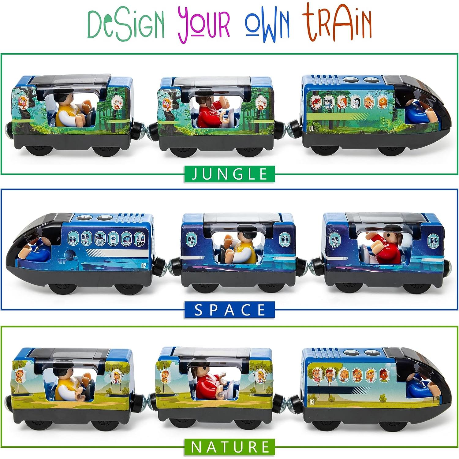 Battery Operated Action Locomotive Toy Train Set for Wooden Tracks, (Magnetic)-Compatible with Thomas The Train Toys, Brio Tram Set for Toddlers 3-5 and up, Stocking Stuffers for Kids