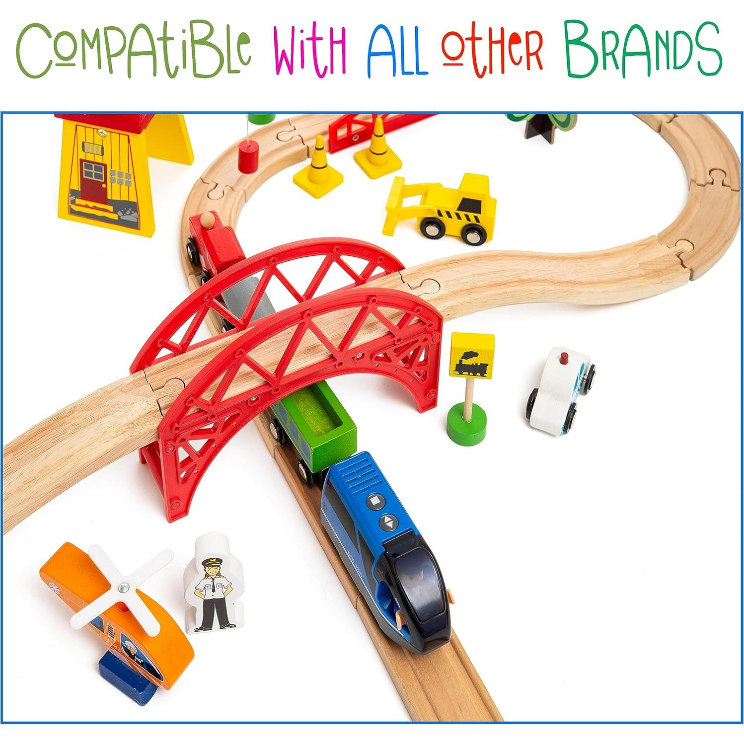 Battery Operated Action Locomotive Toy Train Set for Wooden Tracks, (Magnetic)-Compatible with Thomas The Train Toys, Brio Tram Set for Toddlers 3-5 and up, Stocking Stuffers for Kids