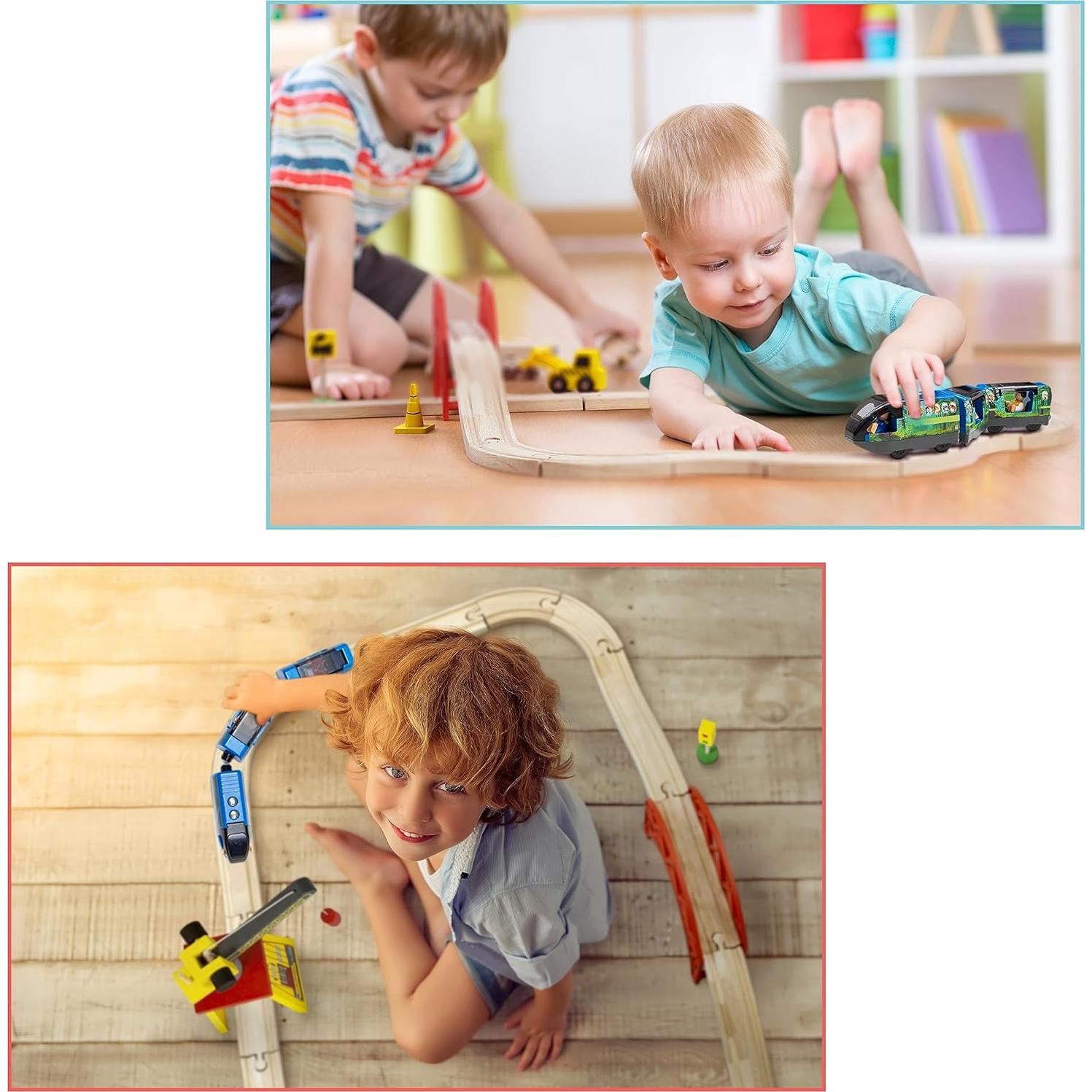 Battery Operated Action Locomotive Toy Train Set for Wooden Tracks, (Magnetic)-Compatible with Thomas The Train Toys, Brio Tram Set for Toddlers 3-5 and up, Stocking Stuffers for Kids