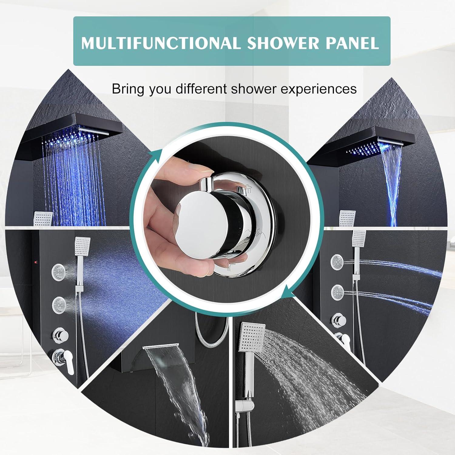 Torre de Ducha LED KINKIB 5-en-1 Acero Inoxidable Negro