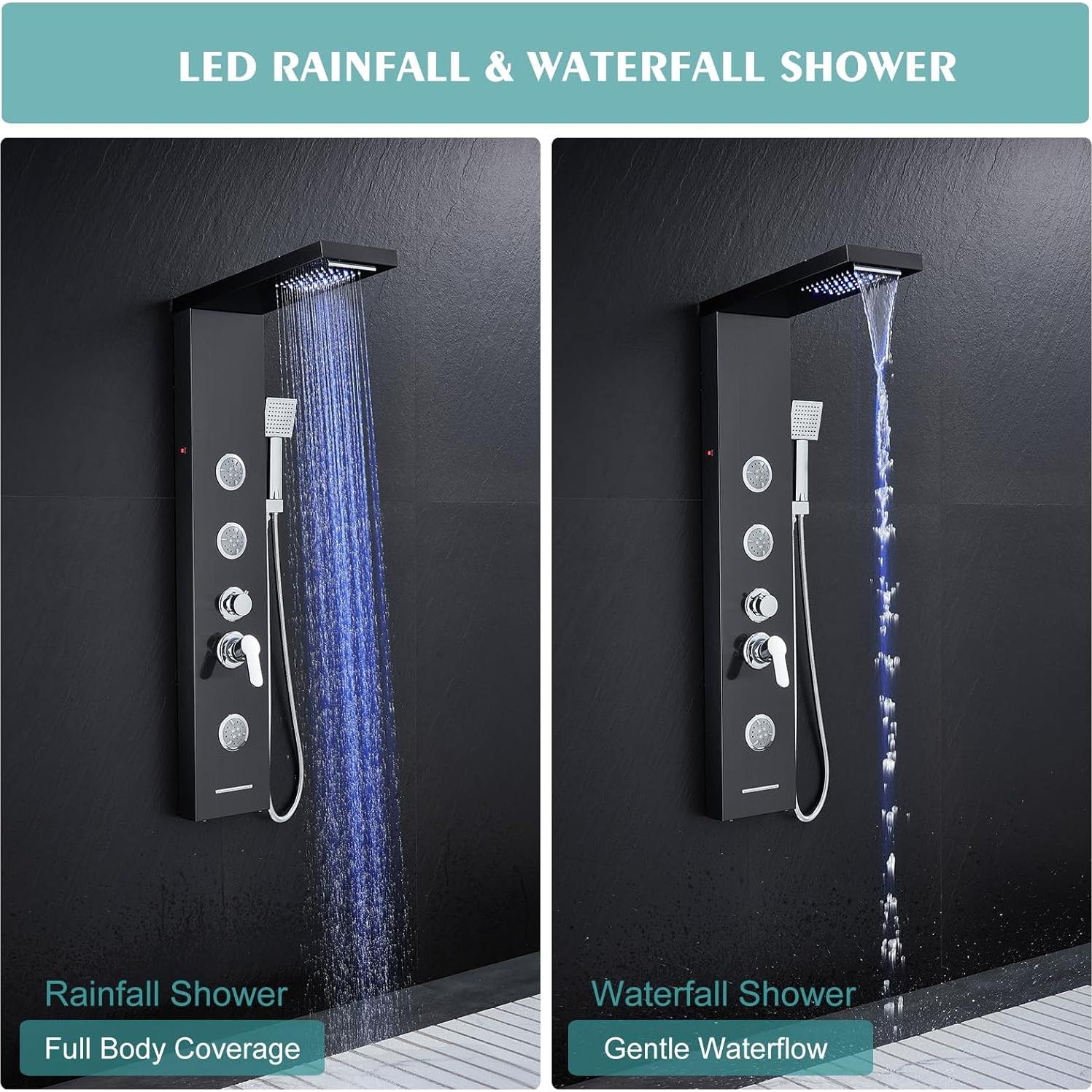 Torre de Ducha LED KINKIB 5-en-1 Acero Inoxidable Negro