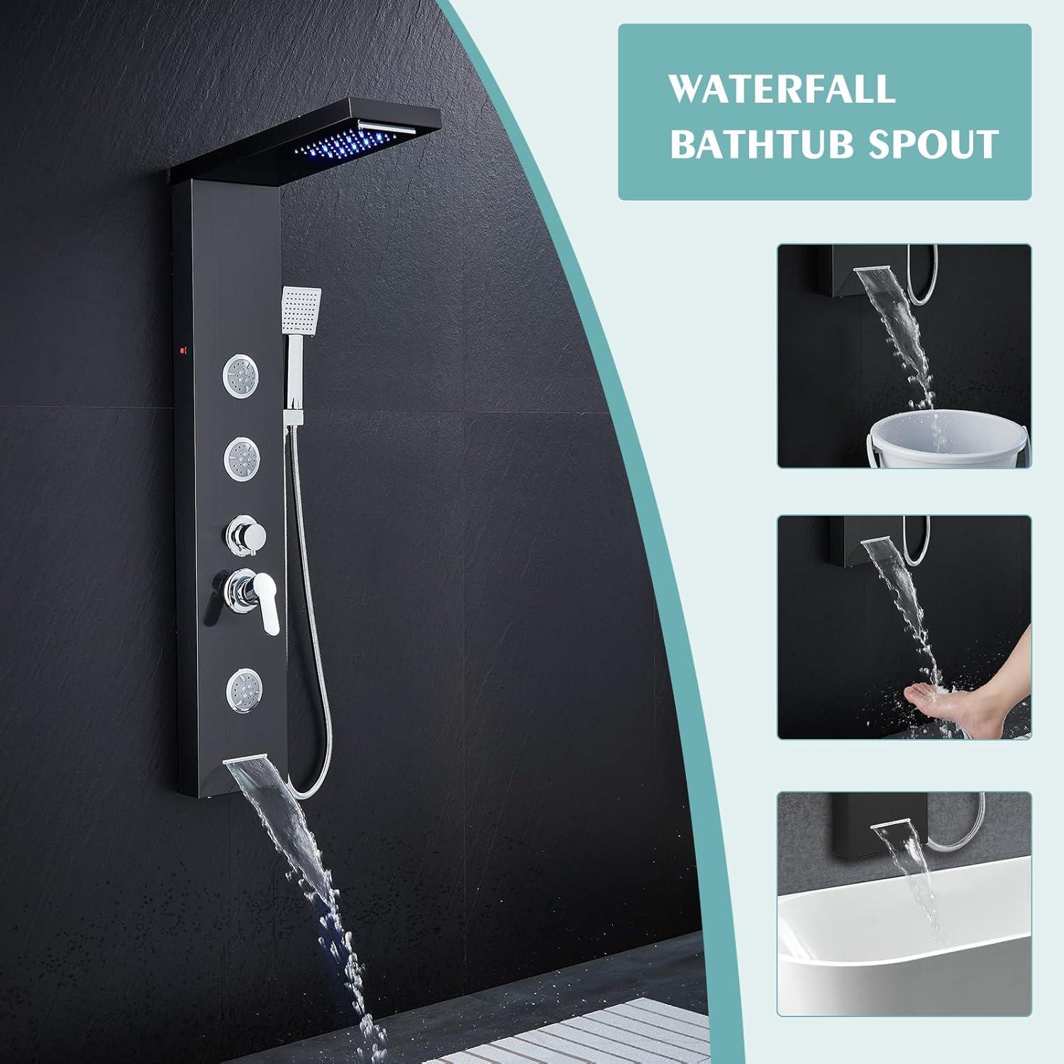 Torre de Ducha LED KINKIB 5-en-1 Acero Inoxidable Negro