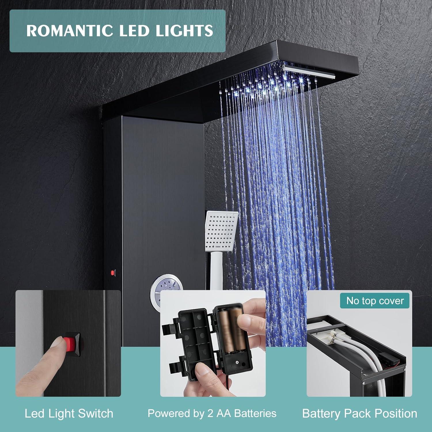 Torre de Ducha LED KINKIB 5-en-1 Acero Inoxidable Negro