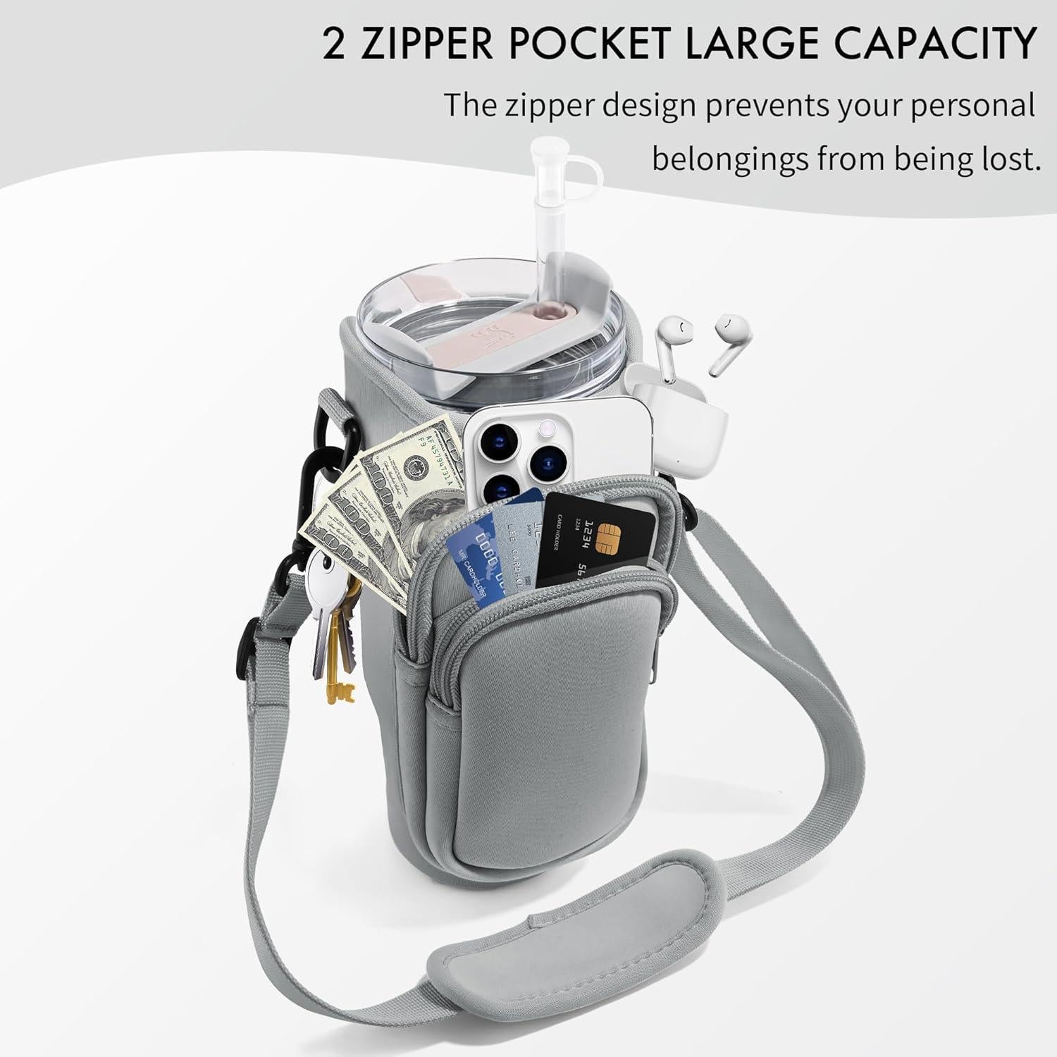 Bolsa Portabotellas JEBEALUO para Stanley Cup 30 oz con Bolsillo