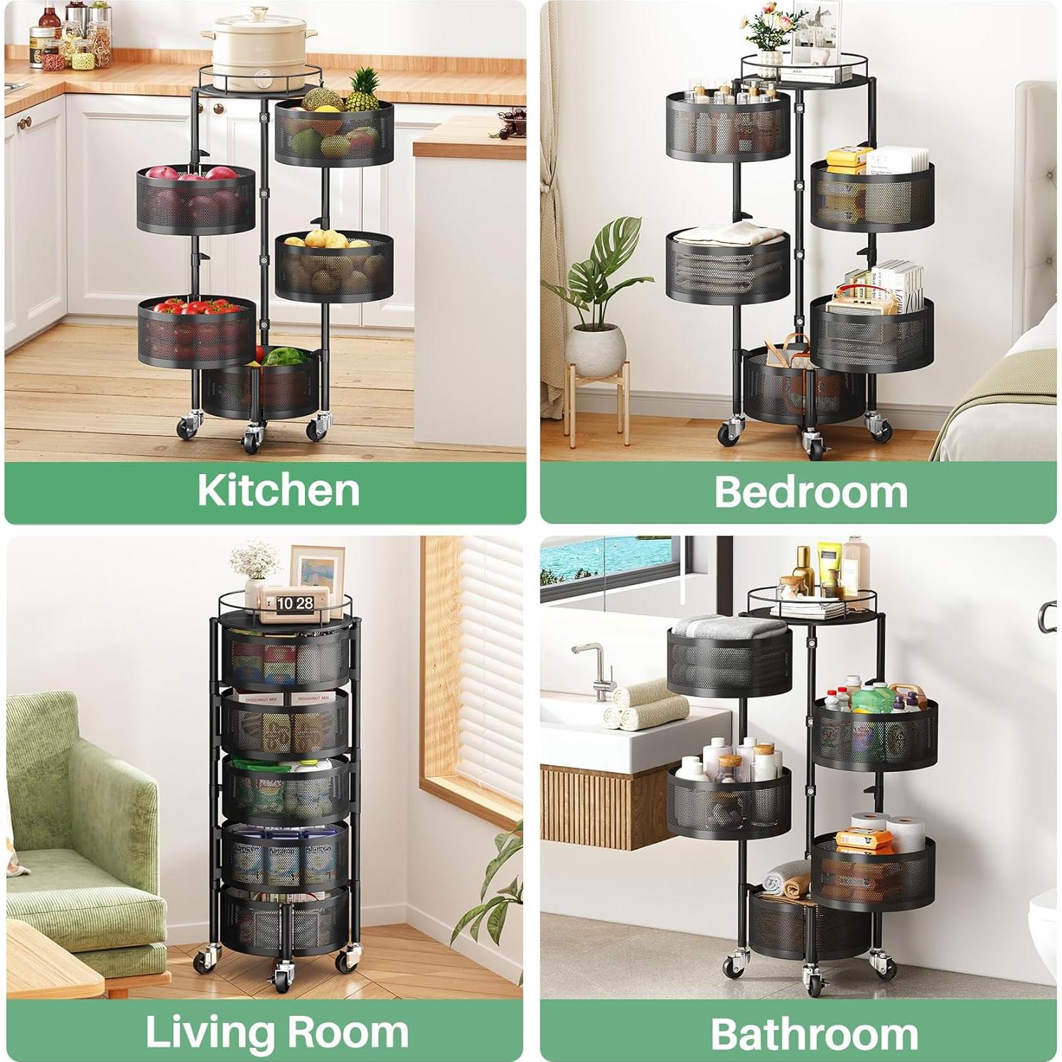 Cesta de Frutas y Verduras SAYZH 5 Niveles Rodante Negro