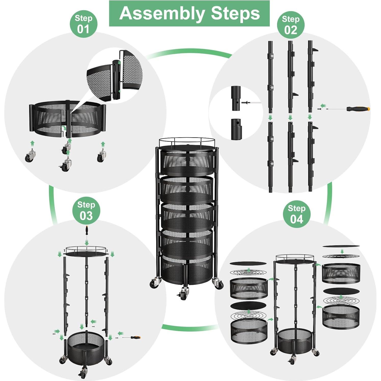 Cesta de Frutas y Verduras SAYZH 5 Niveles Rodante Negro