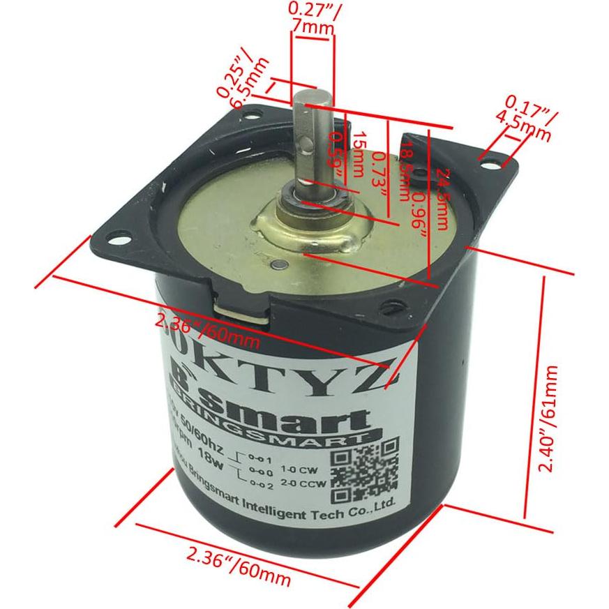 Motor Eléctrico Sincrónico Bringsmart 60KTYZ 110V 1rpm Bajo Ruido
