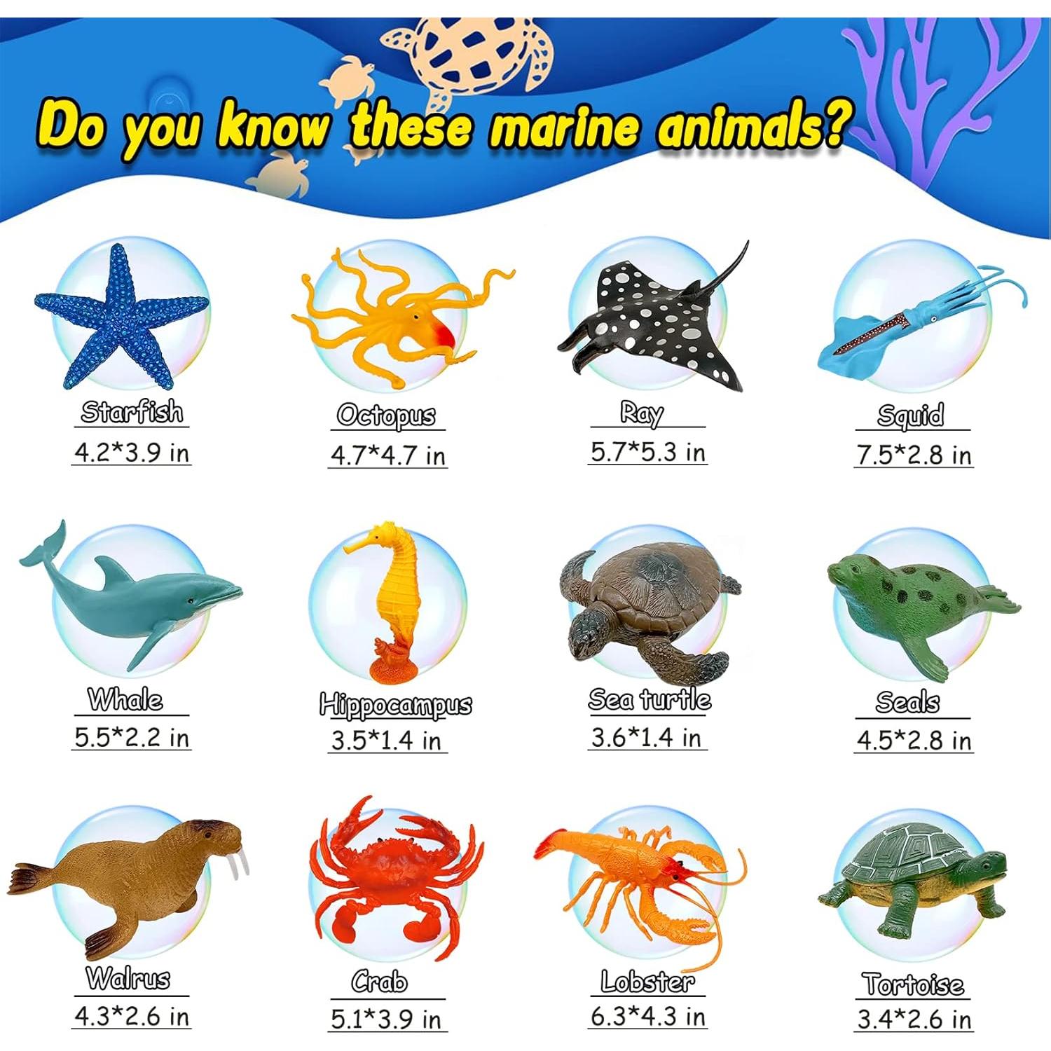 Ocean Sea Animal Figures, 12 Pack Realistic Soft Plastic Bath Toys for Toddlers, Kids, Boys, and Girls