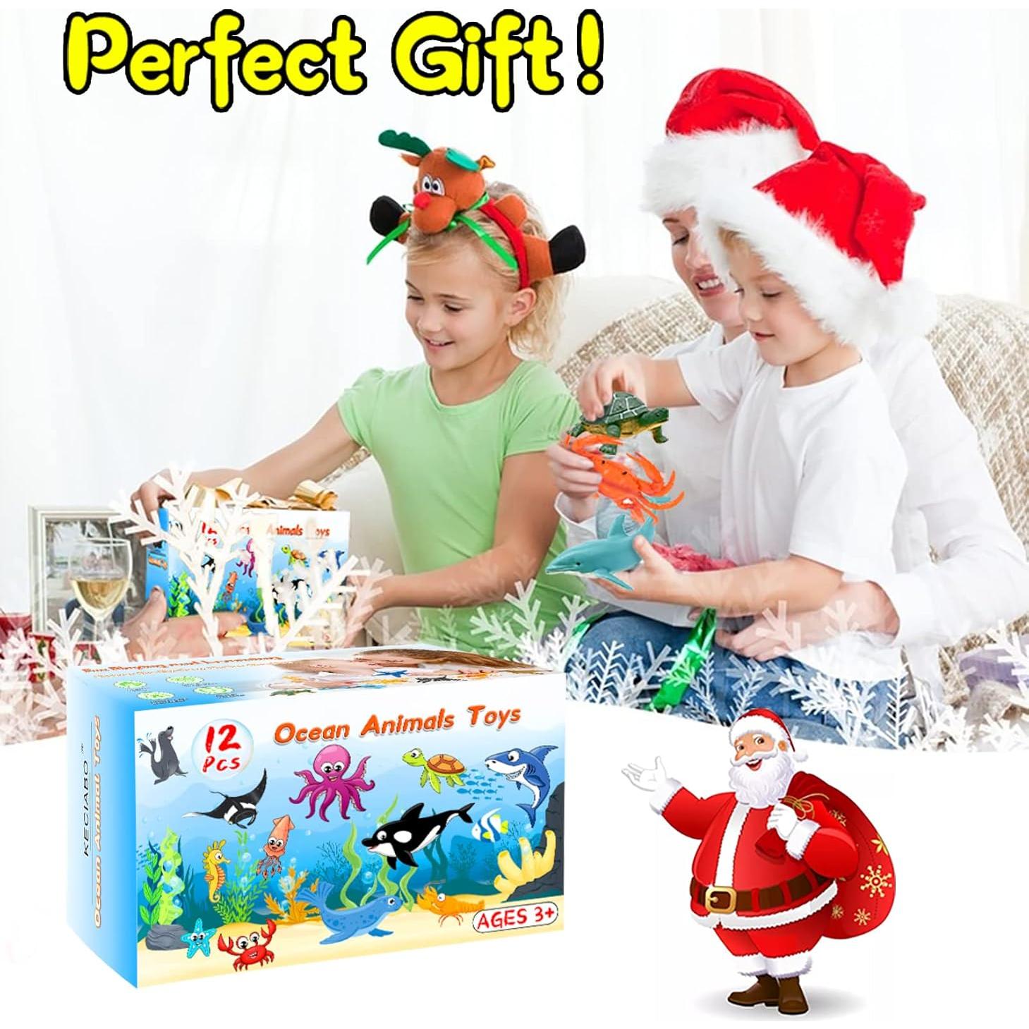 Ocean Sea Animal Figures, 12 Pack Realistic Soft Plastic Bath Toys for Toddlers, Kids, Boys, and Girls