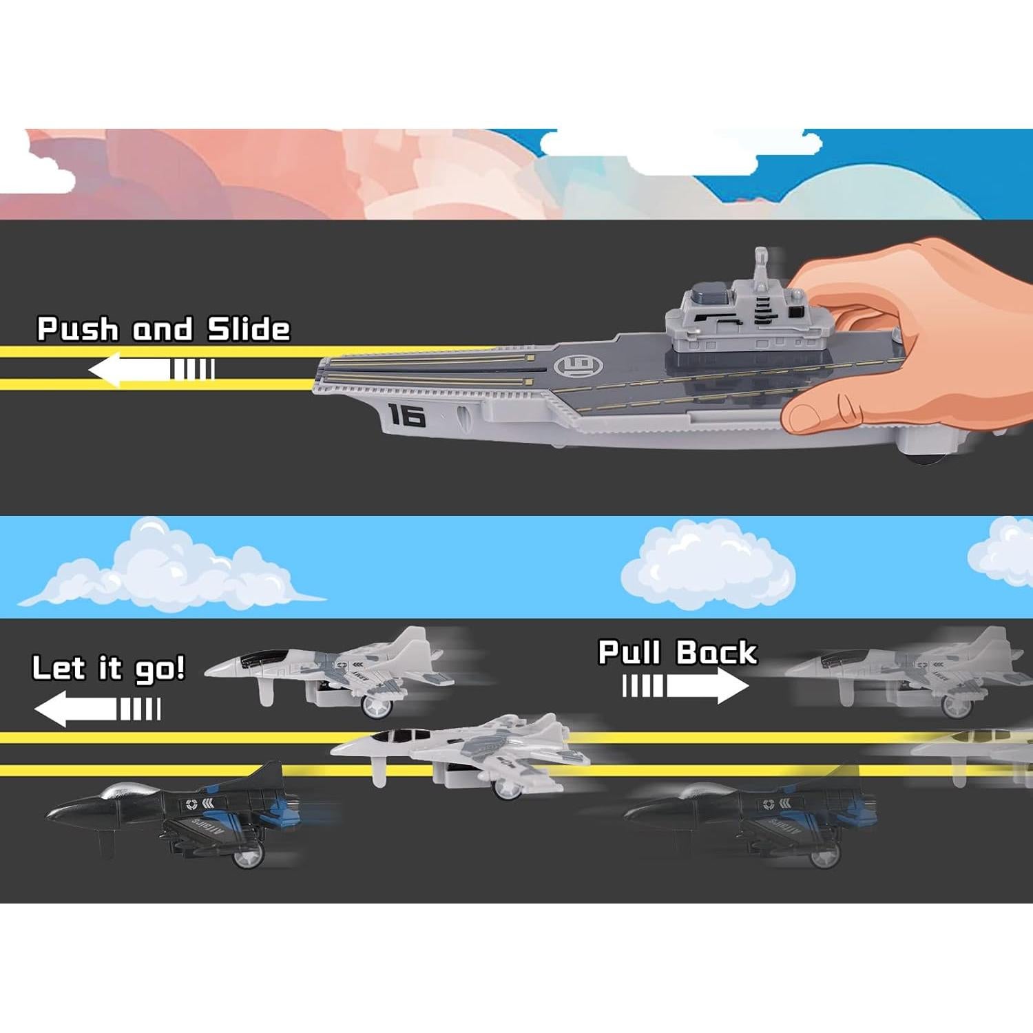 Portaaviones Militar Crelloci con Aviones de Combate Juguete