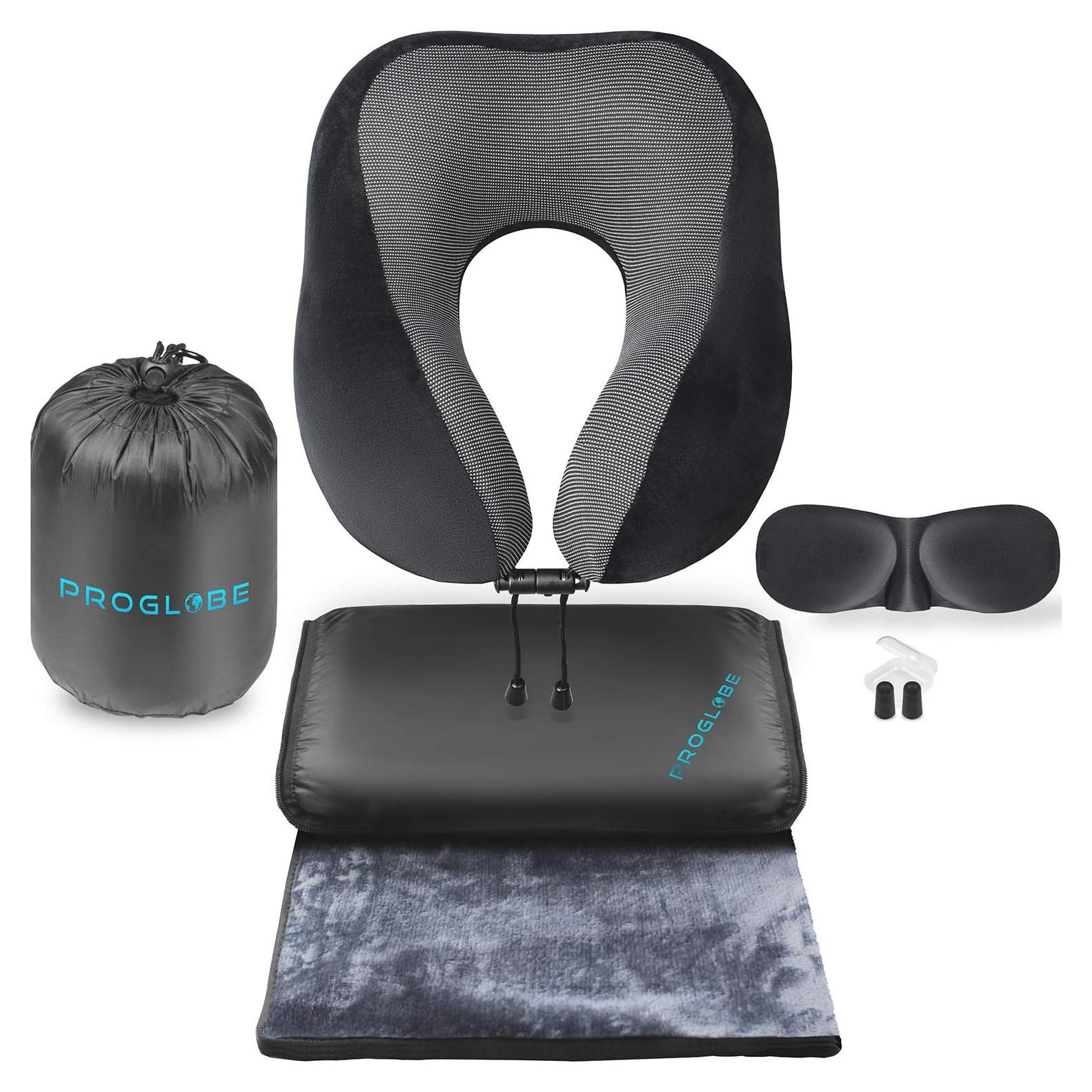 Kit de Viaje 4 en 1 Proglobe - Almohada Espuma Memoria y Manta