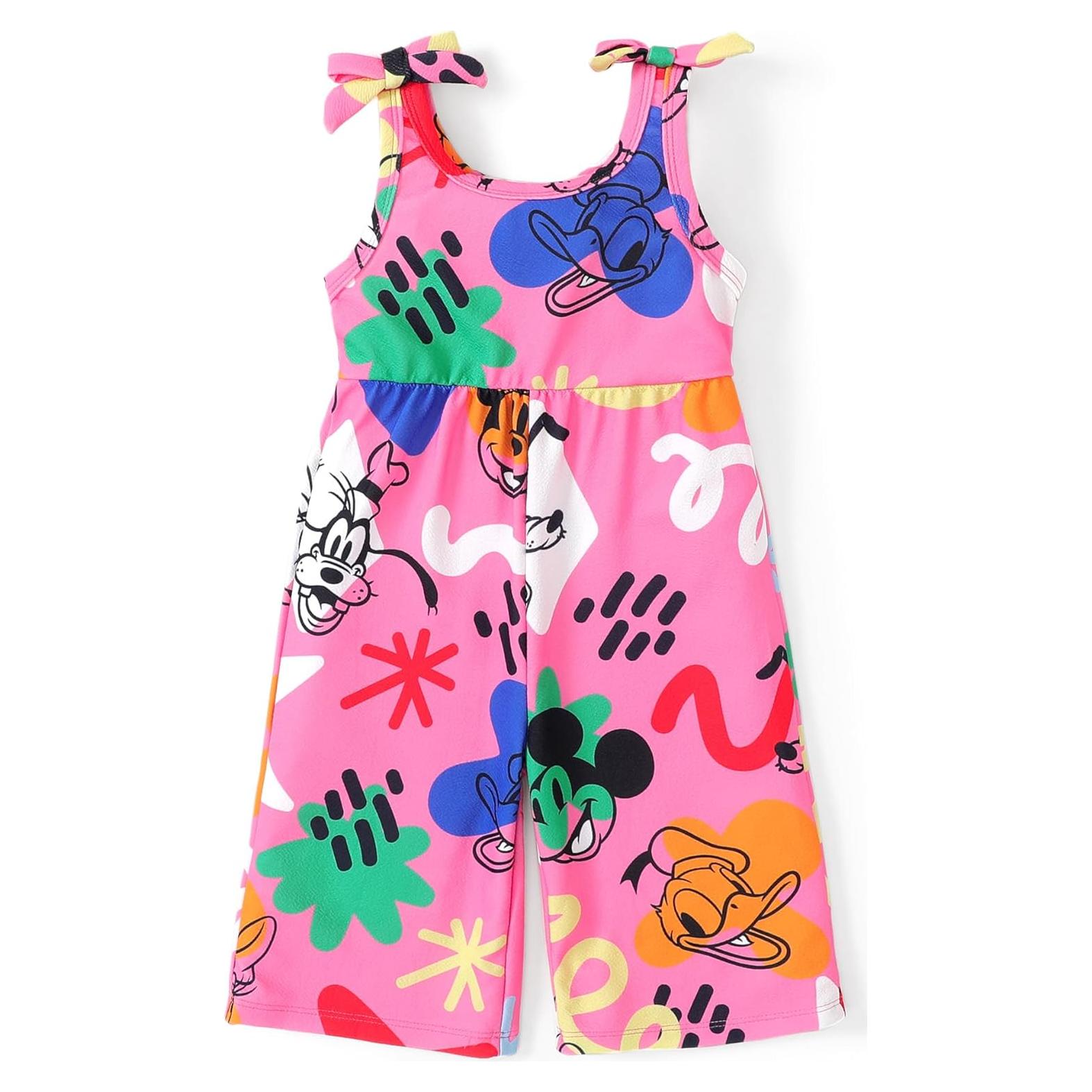 Disney Frozen Elsa Princess Mickey Mouse Toddler Girl Romper Sleeveless Bowknot Character Doodle Print Jumpsuit 3-10 Years