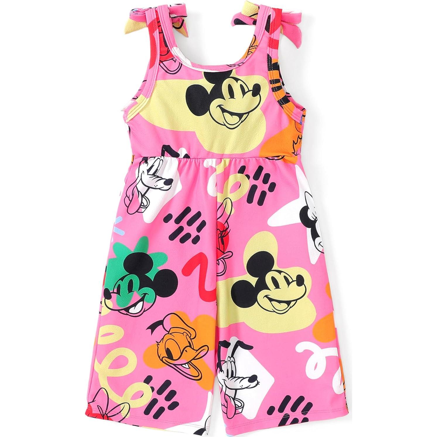 Disney Frozen Elsa Princess Mickey Mouse Toddler Girl Romper Sleeveless Bowknot Character Doodle Print Jumpsuit 3-10 Years
