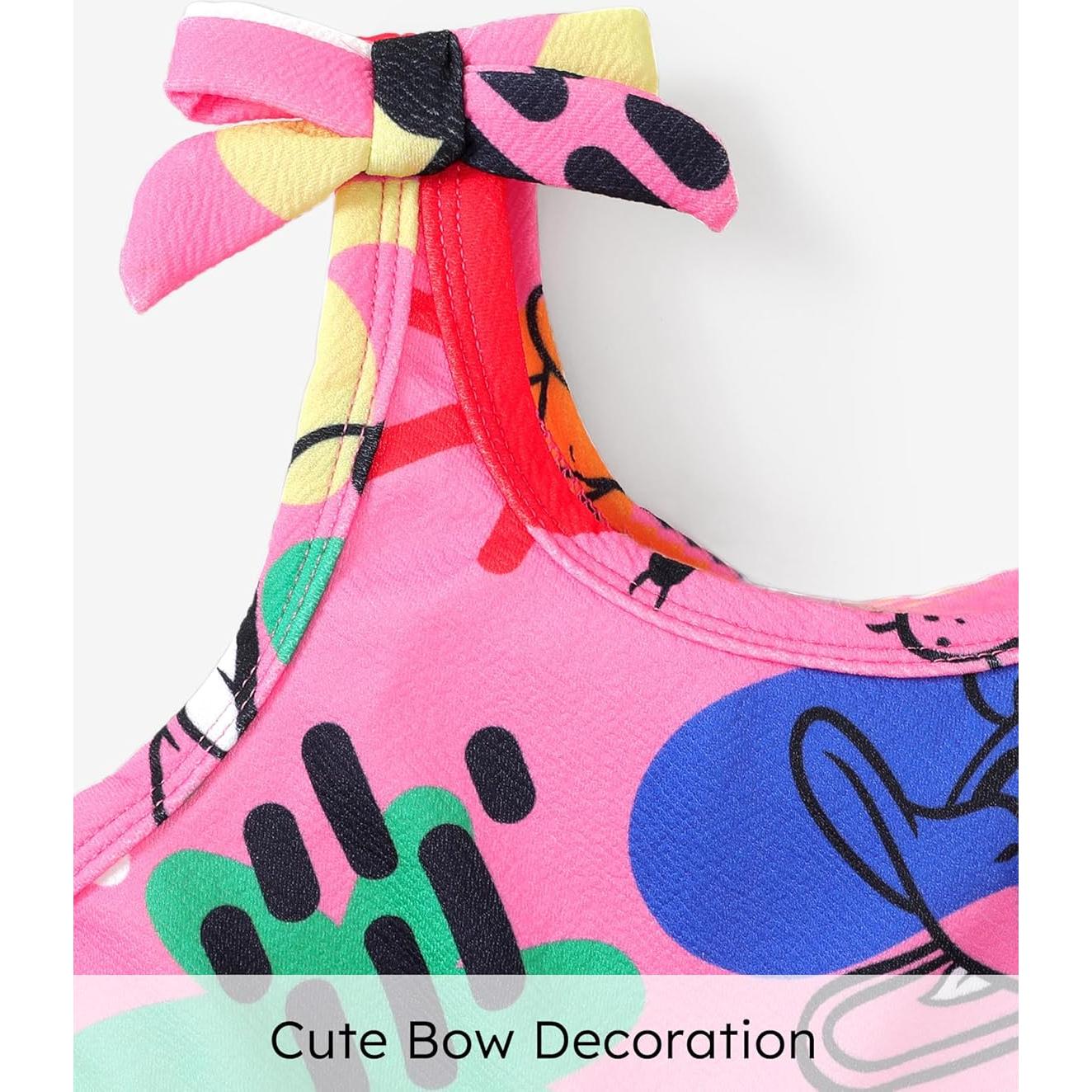 Disney Frozen Elsa Princess Mickey Mouse Toddler Girl Romper Sleeveless Bowknot Character Doodle Print Jumpsuit 3-10 Years