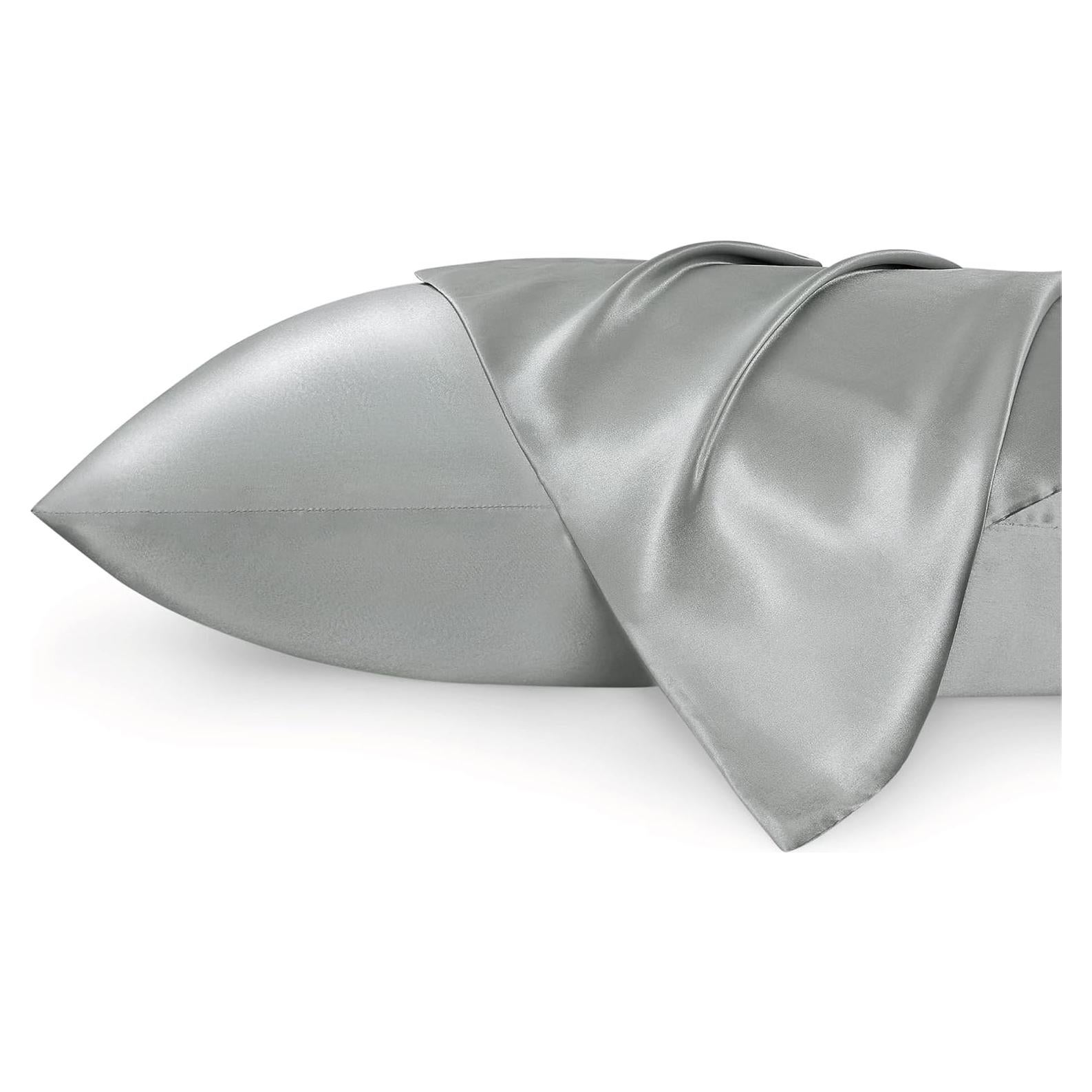 Funda de Almohada de Satén Bedsure 2 Pack Estándar 50.8x66 cm Gris