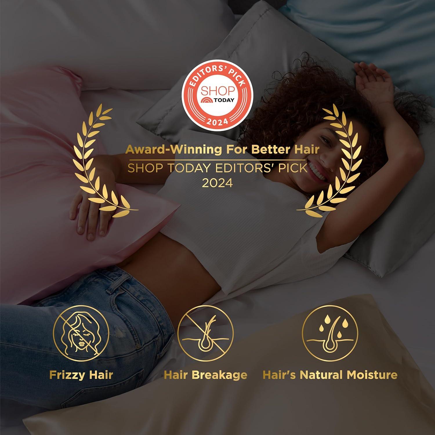 Funda de Almohada de Satén Bedsure 2 Pack Estándar 50.8x66 cm Gris