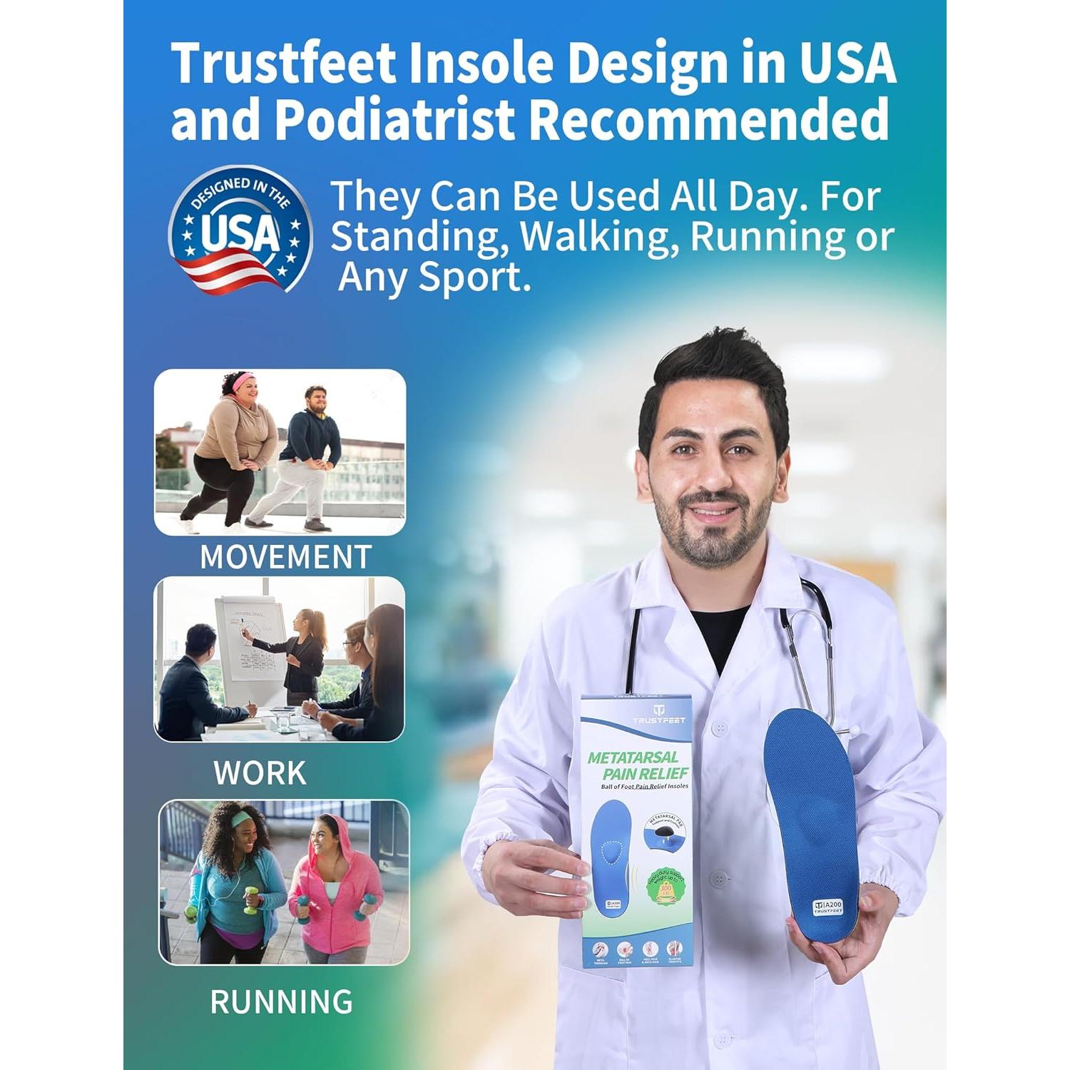 Plantillas Ortopédicas Trustfeet para Alivio del Dolor Metatarsal