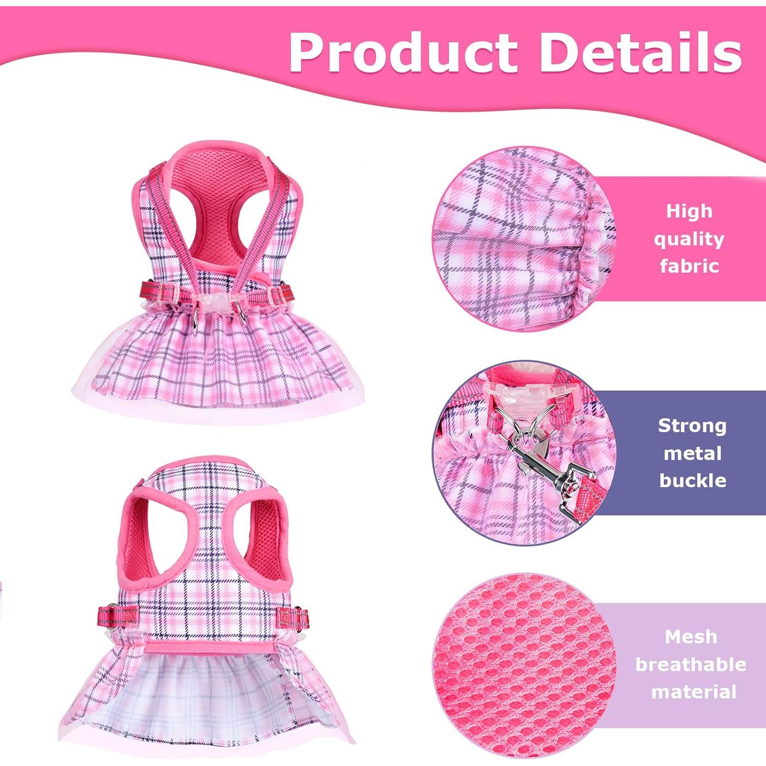 Arnés de Vestido para Perros Kosiyi Rosa XX-Pequeño Ajustable