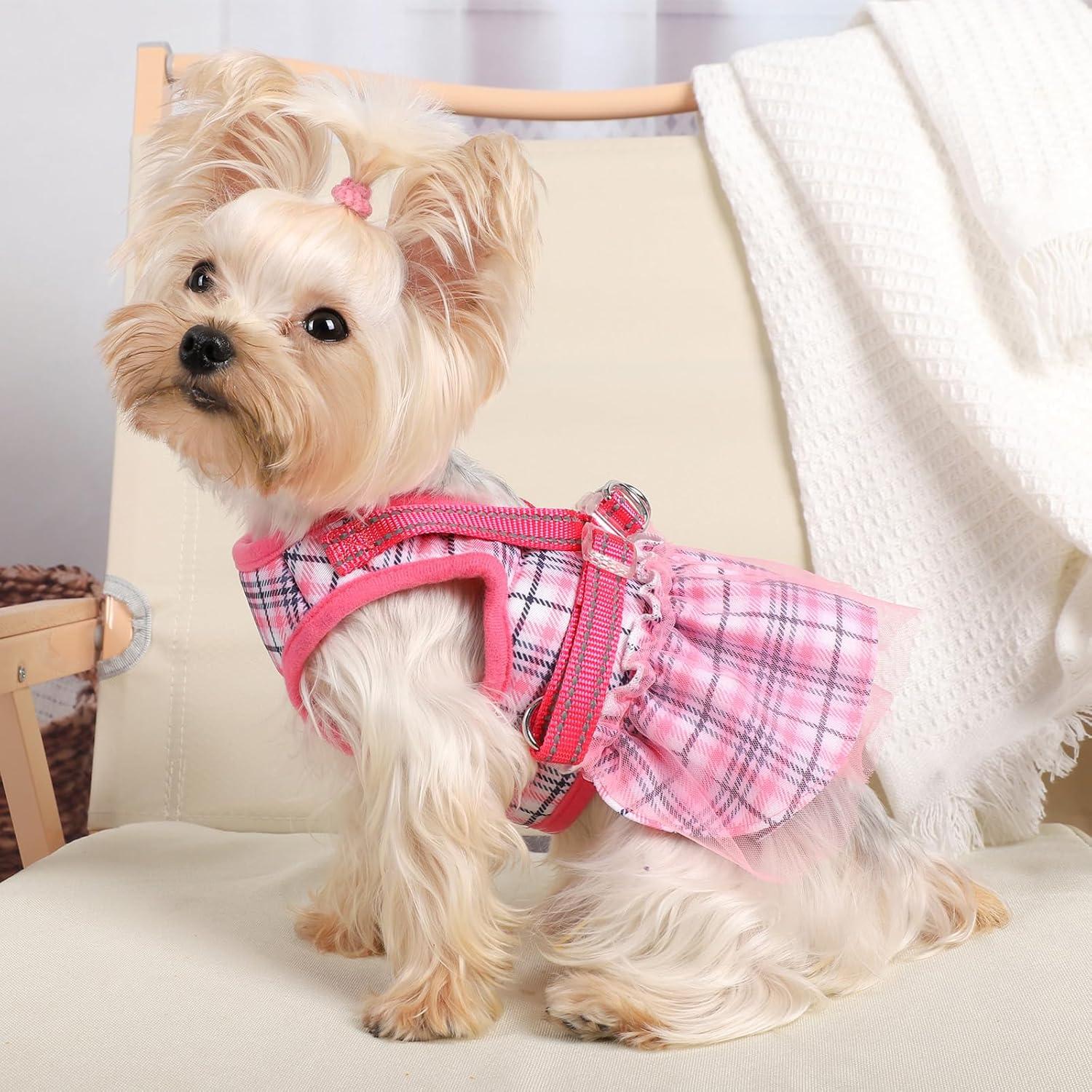 Arnés de Vestido para Perros Kosiyi Rosa XX-Pequeño Ajustable