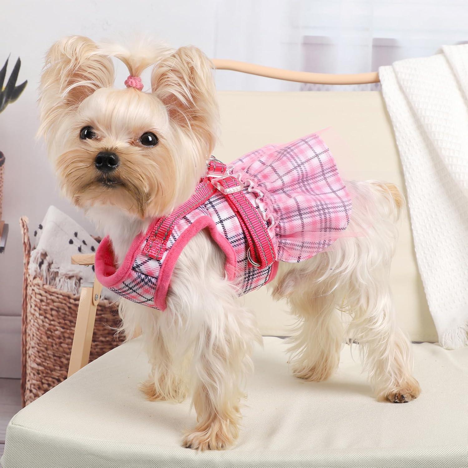 Arnés de Vestido para Perros Kosiyi Rosa XX-Pequeño Ajustable