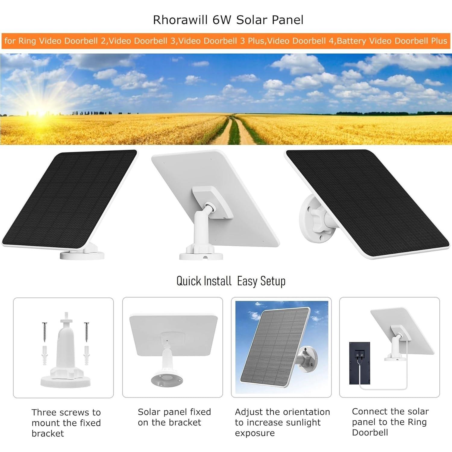 Panel Solar 6W Rhorawill para Timbre Ring - Impermeable