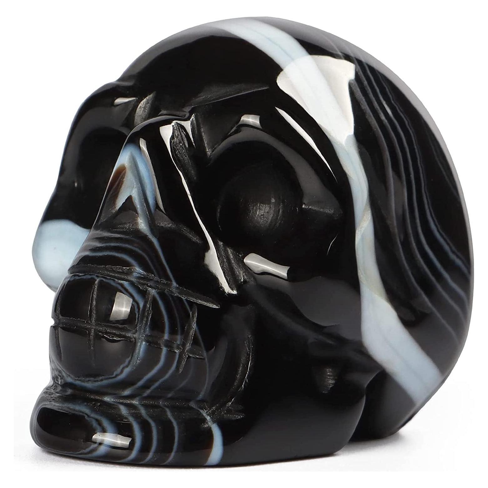 Estatua de Calavera de Cristal Ágata Banda Negra Artista 3.8cm