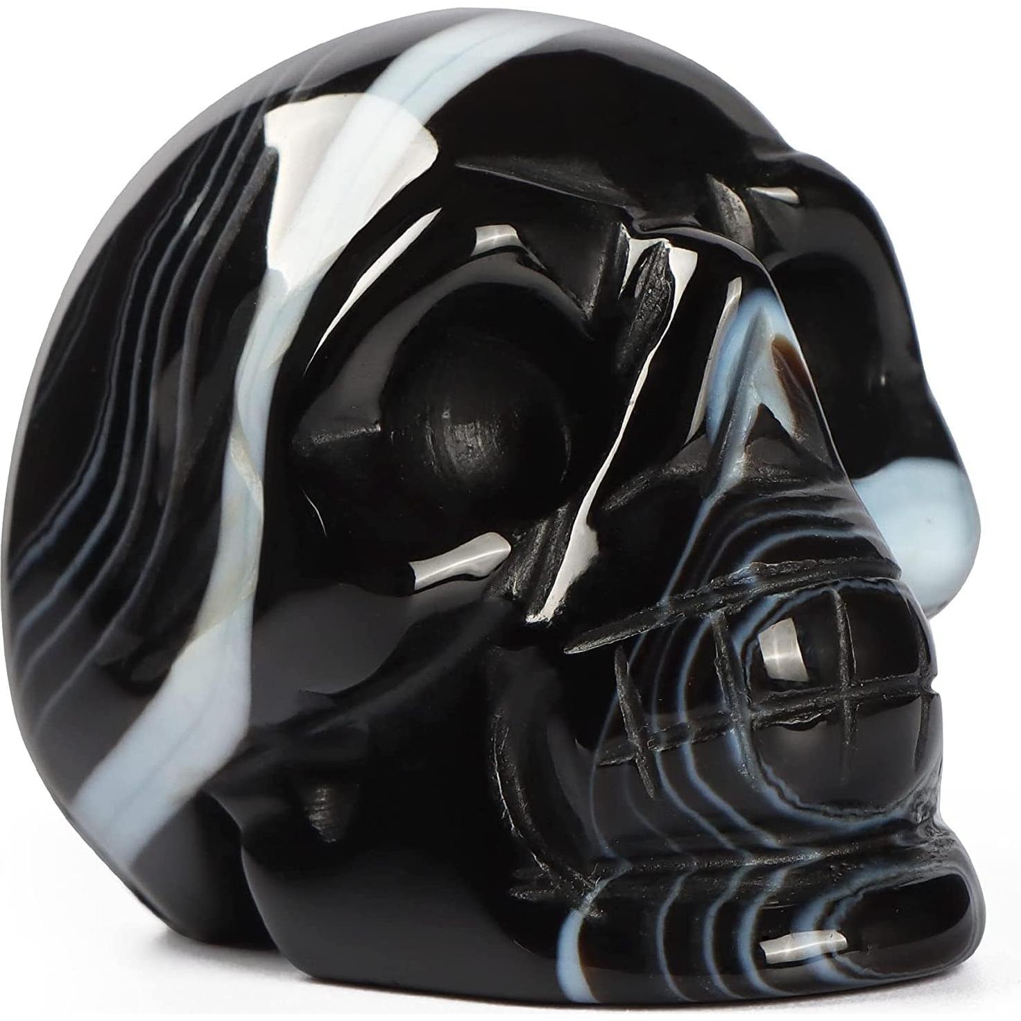 Estatua de Calavera de Cristal Ágata Banda Negra Artista 3.8cm