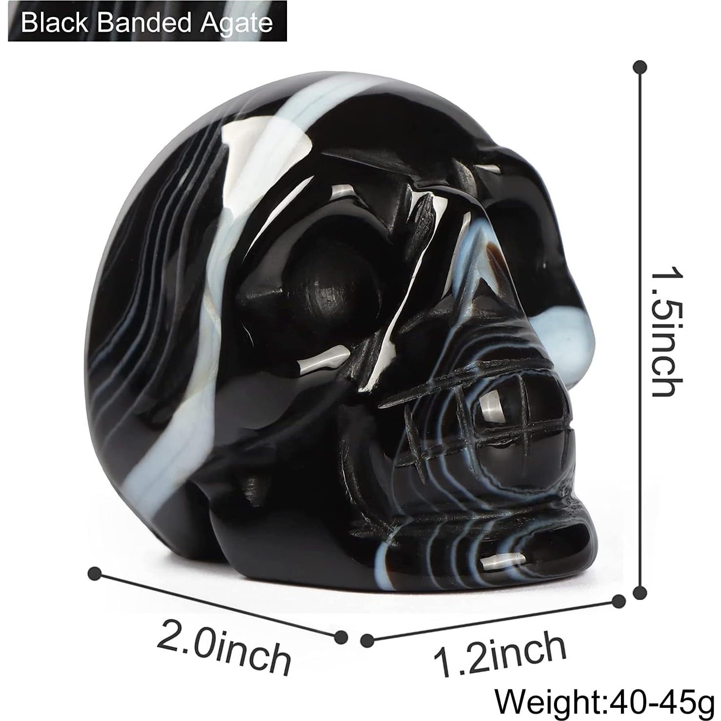 Estatua de Calavera de Cristal Ágata Banda Negra Artista 3.8cm