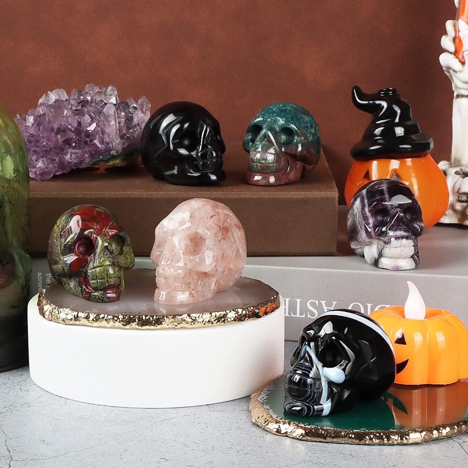 Estatua de Calavera de Cristal Ágata Banda Negra Artista 3.8cm