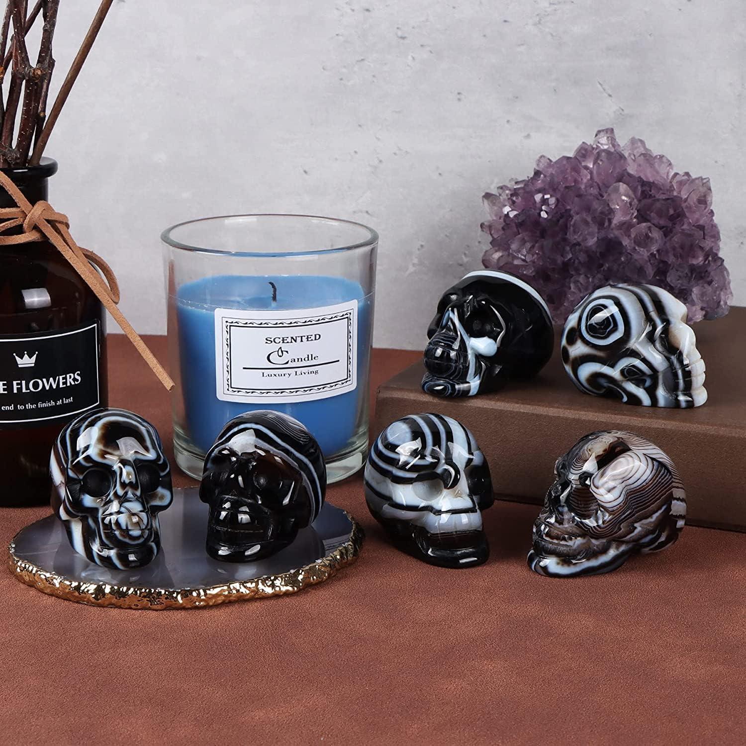 Estatua de Calavera de Cristal Ágata Banda Negra Artista 3.8cm