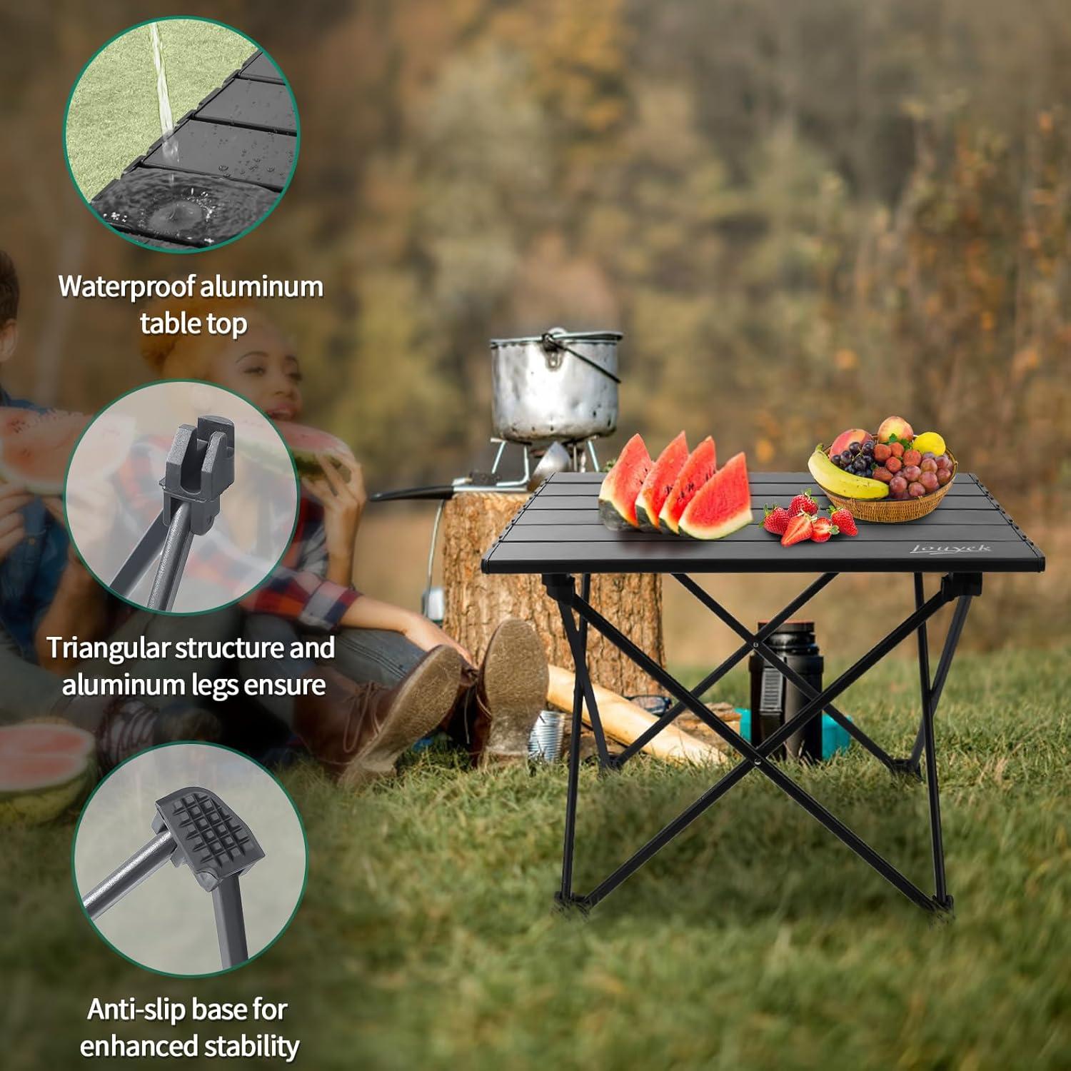 Mesa Plegable de Aluminio JOUYEK 40x34 cm Negra para Camping