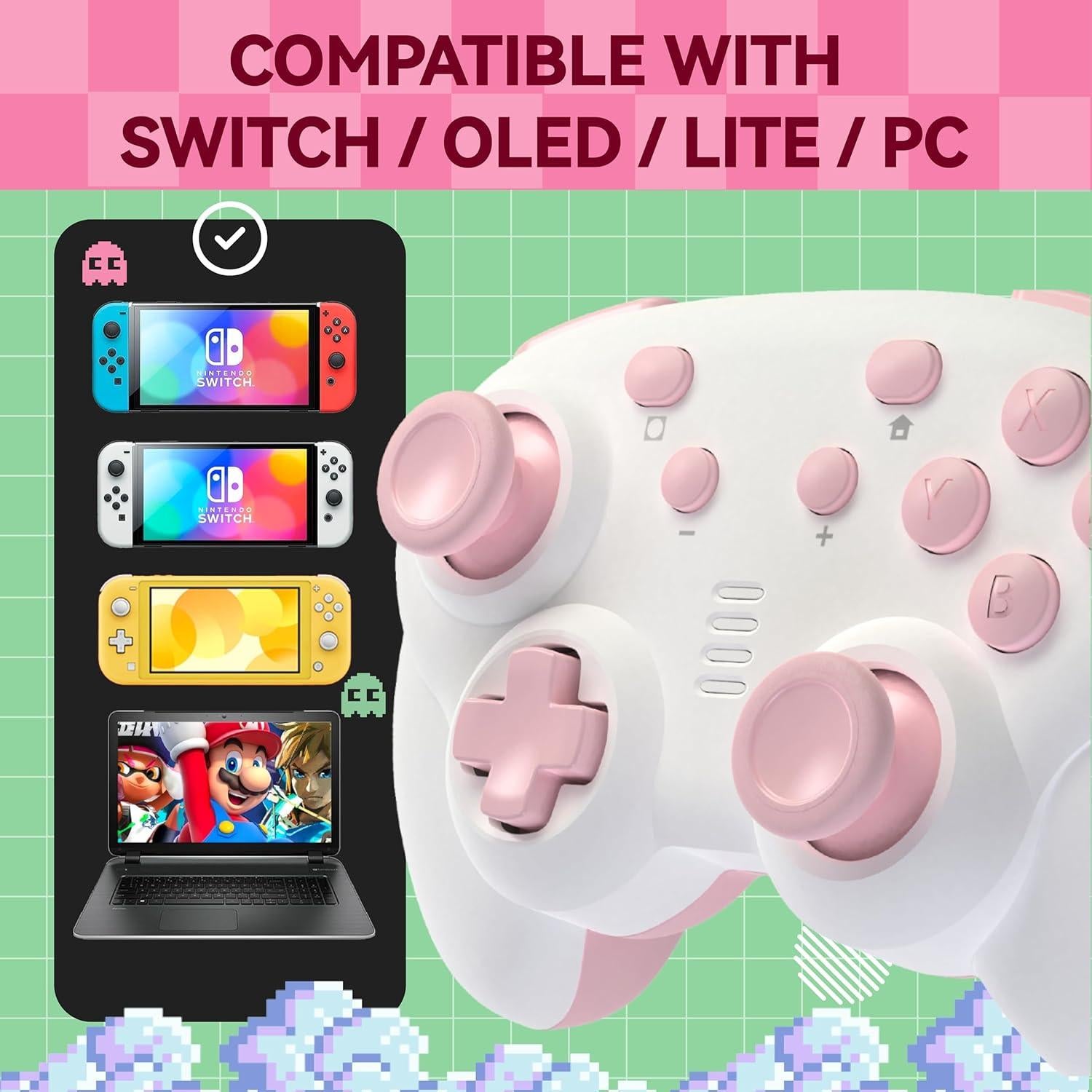 Controlador Inalámbrico TurbX Mini Mate Rosa para Switch y PC