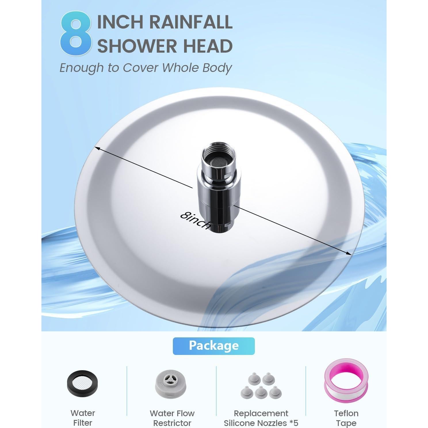 Cabezal de Ducha de Lluvia KINLIV 20 cm Cromo Acero Inoxidable