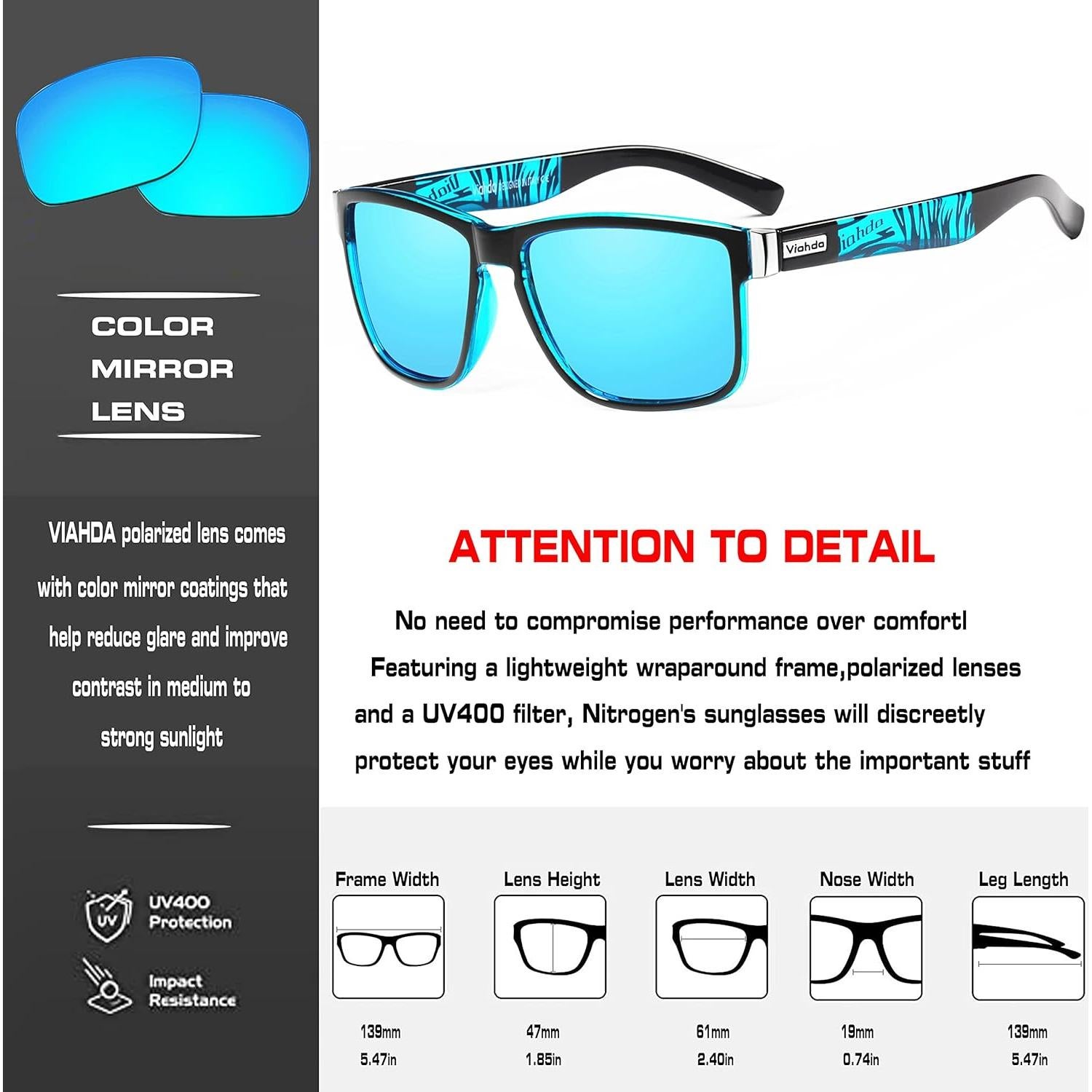 Gafas de sol polarizadas VIAHDA HD6009 2 Pack azul/verde